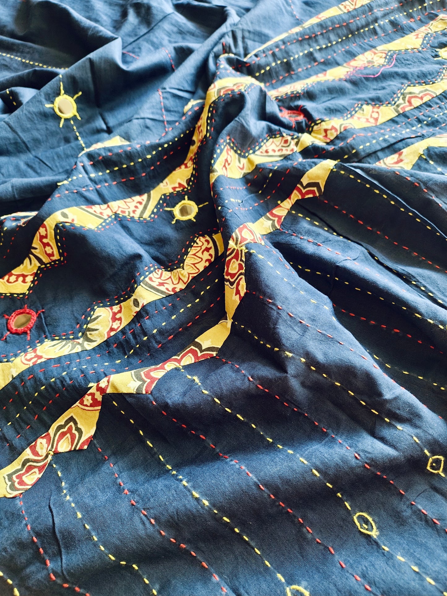 Classic Blue Ajrakh Patchwork Cotton Dupatta