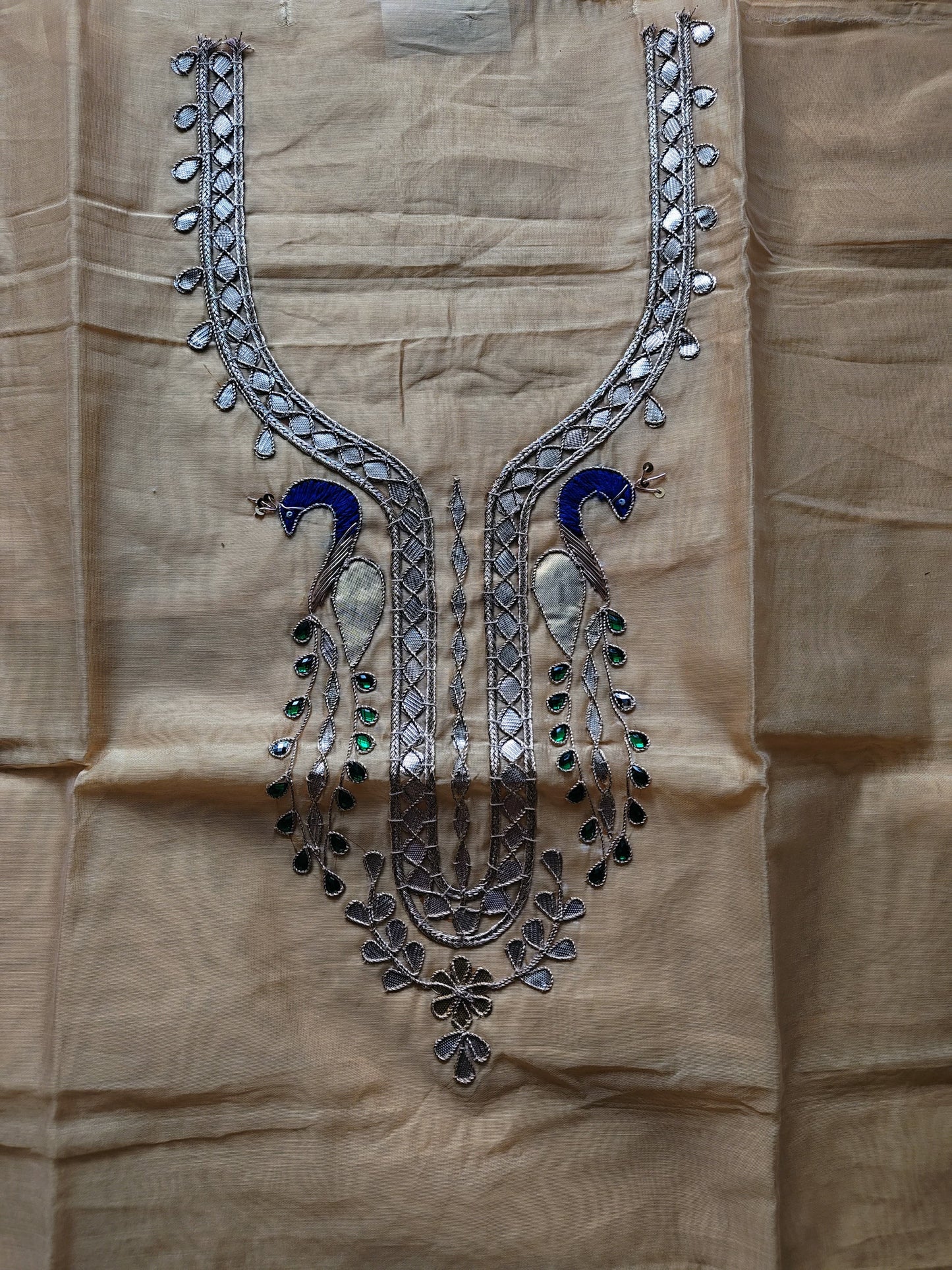 Beige Gota Patti Dress Material