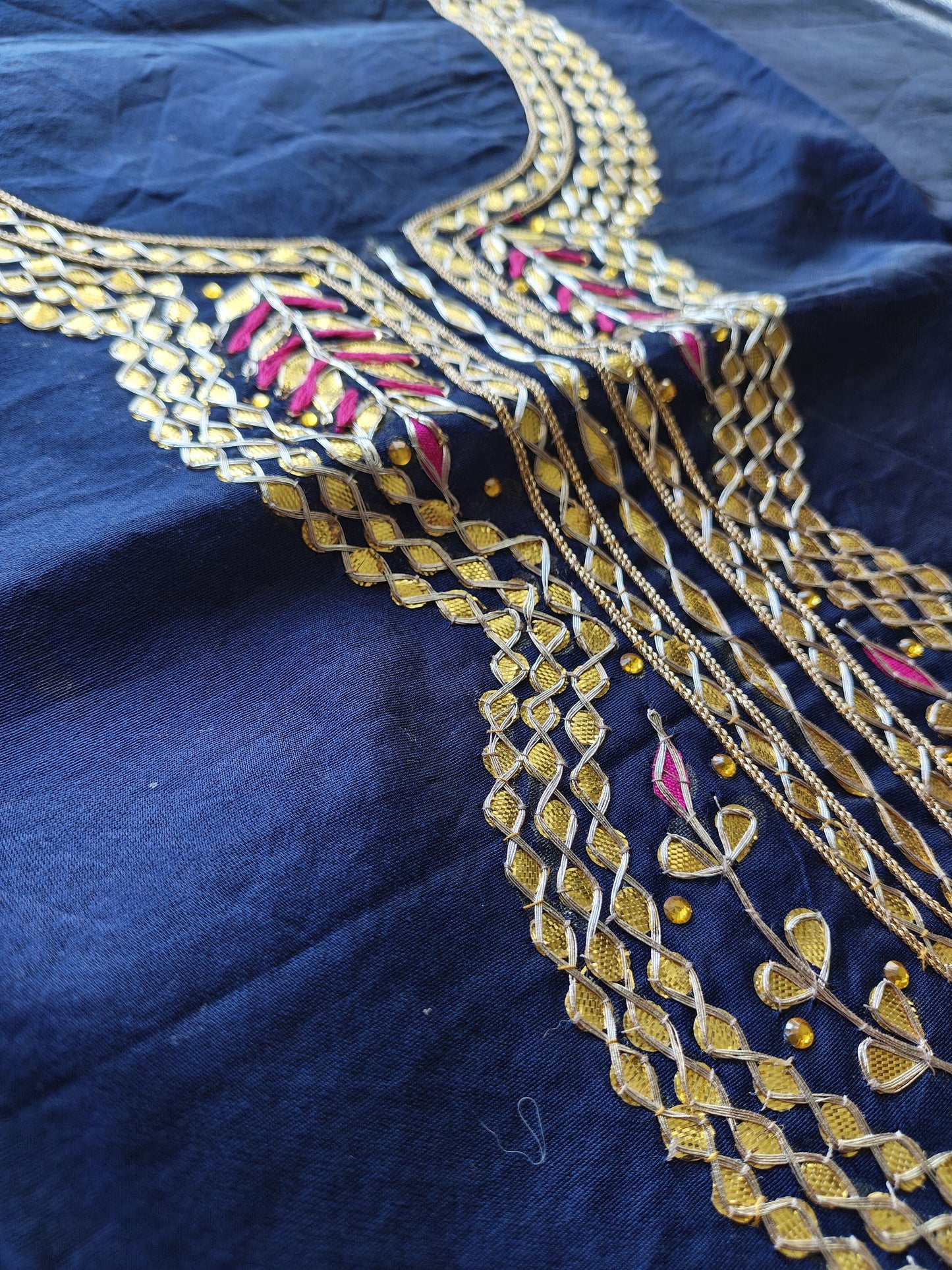 Dark Blue Gota Patti Dress Material