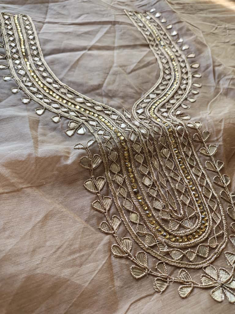 Beige Gota Patti Dress Material