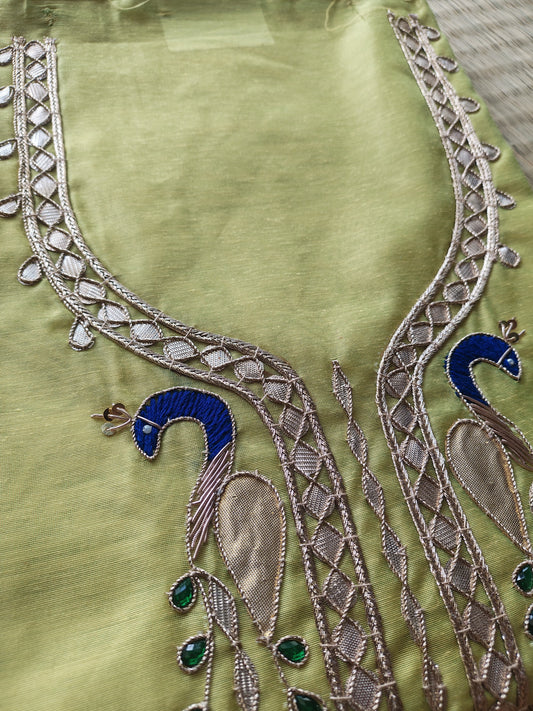 Lime Green Gota Patti Dress Material