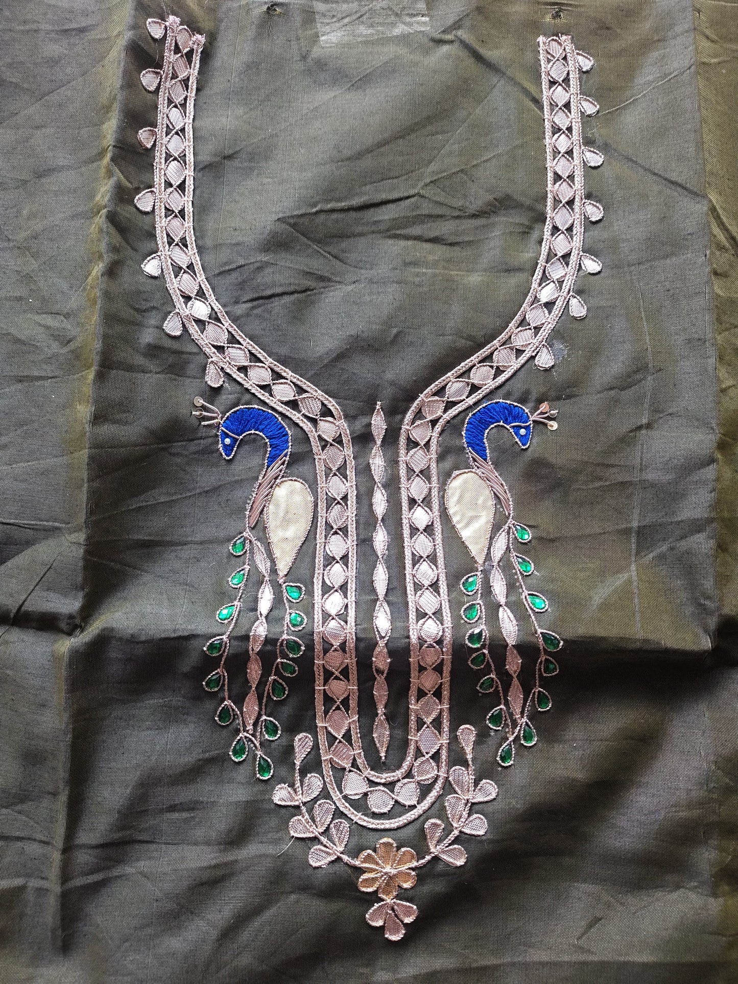 Olive Green Gota Patti Dress Material