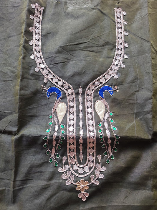 Olive Green Gota Patti Dress Material