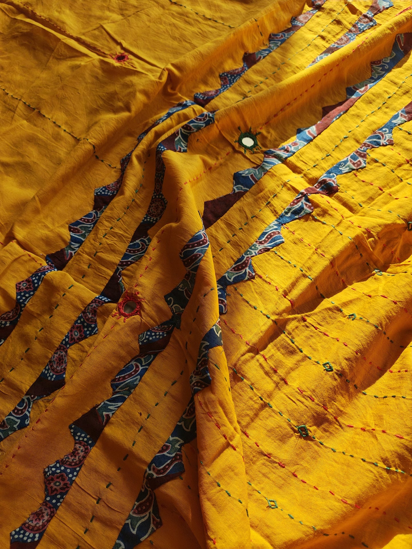 Mustard Ajrakh Patchwork Cotton Dupatta