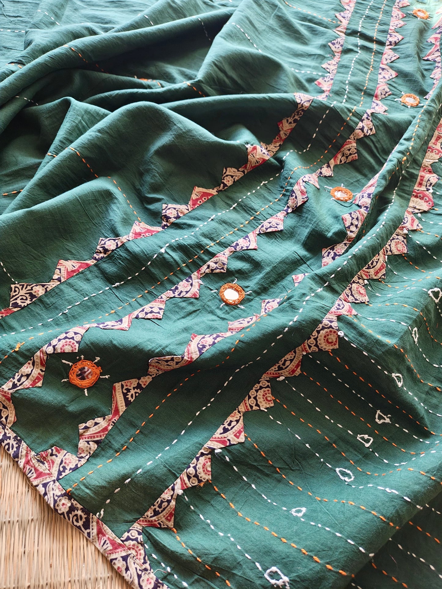 Green Ajrakh Patchwork Cotton Dupatta