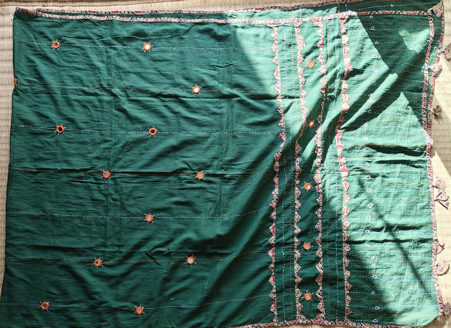 Green Ajrakh Patchwork Cotton Dupatta
