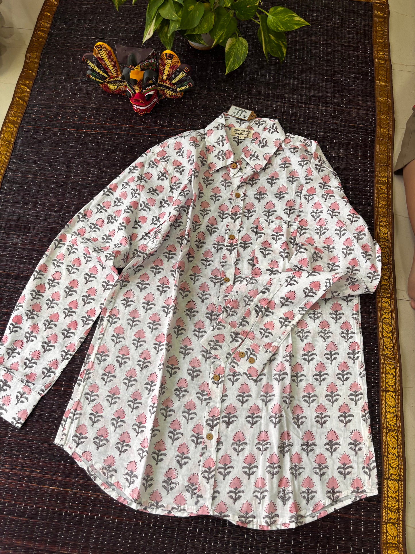 Women's White Floral Sanganeri Hand Block Printed Shirt