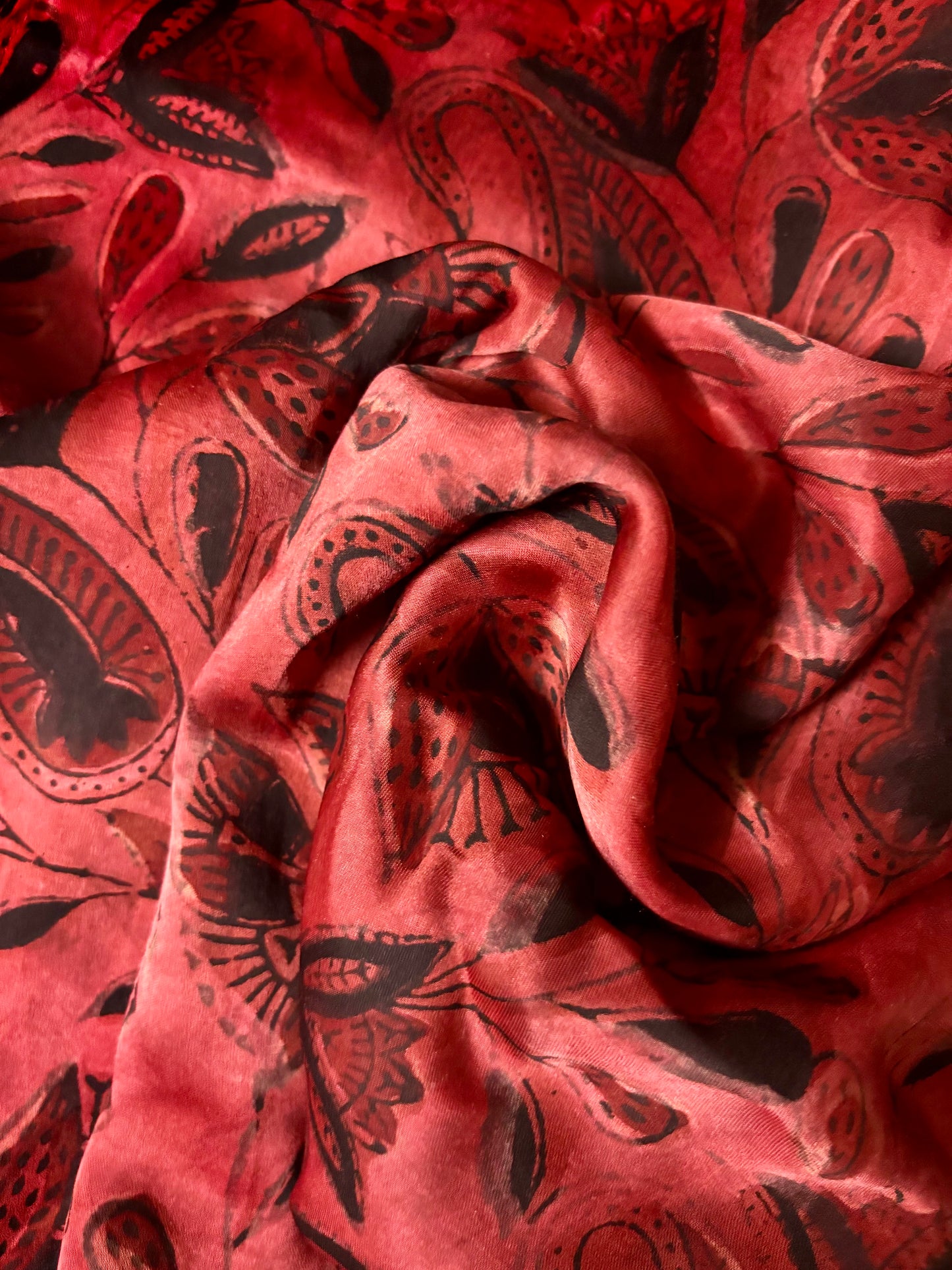 Red and Black Floral Ajrakh Modal Silk Stole