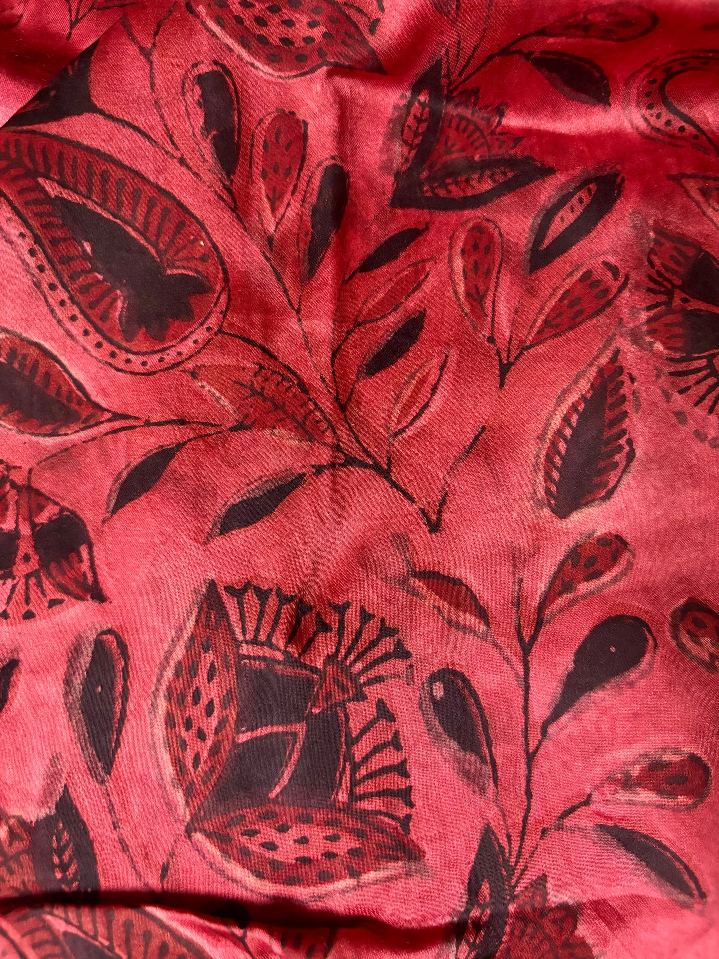 Red and Black Floral Ajrakh Modal Silk Stole