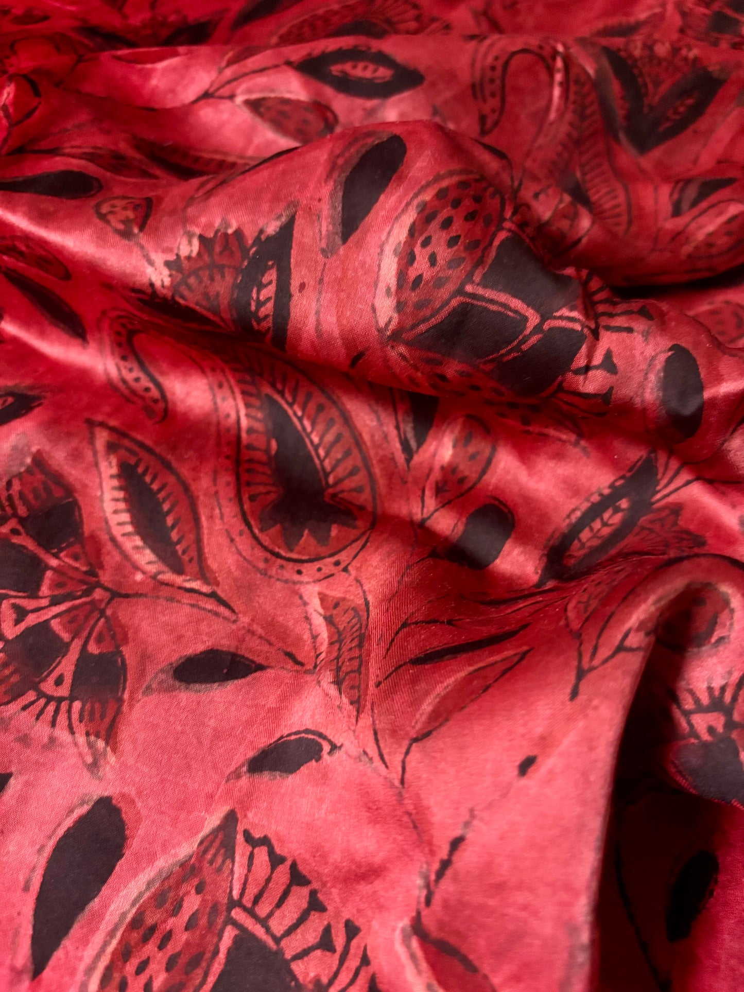 Red and Black Floral Ajrakh Modal Silk Stole