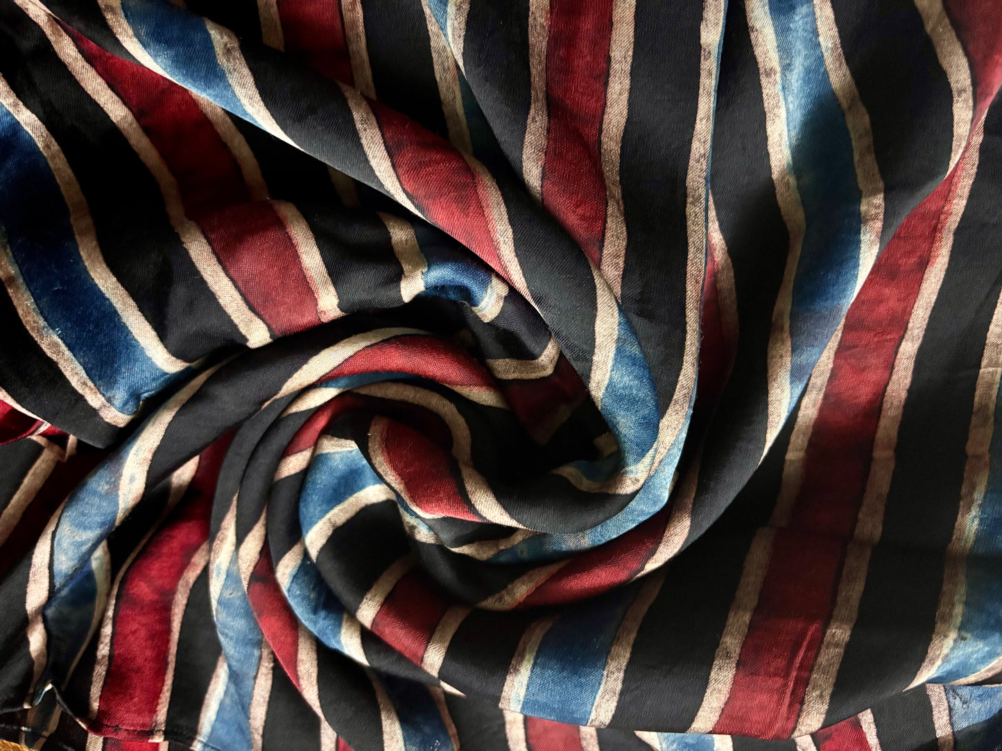 Rust Blue and Black Lines Ajrakh Modal Silk Stole