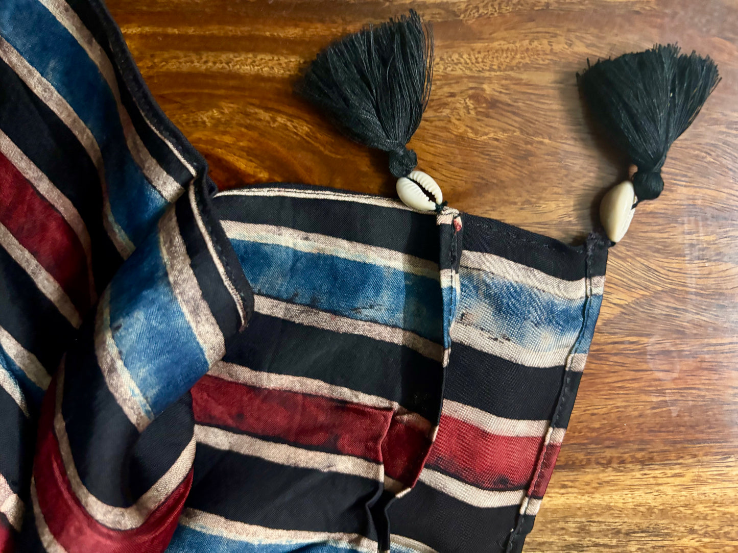 Rust Blue and Black Lines Ajrakh Modal Silk Stole