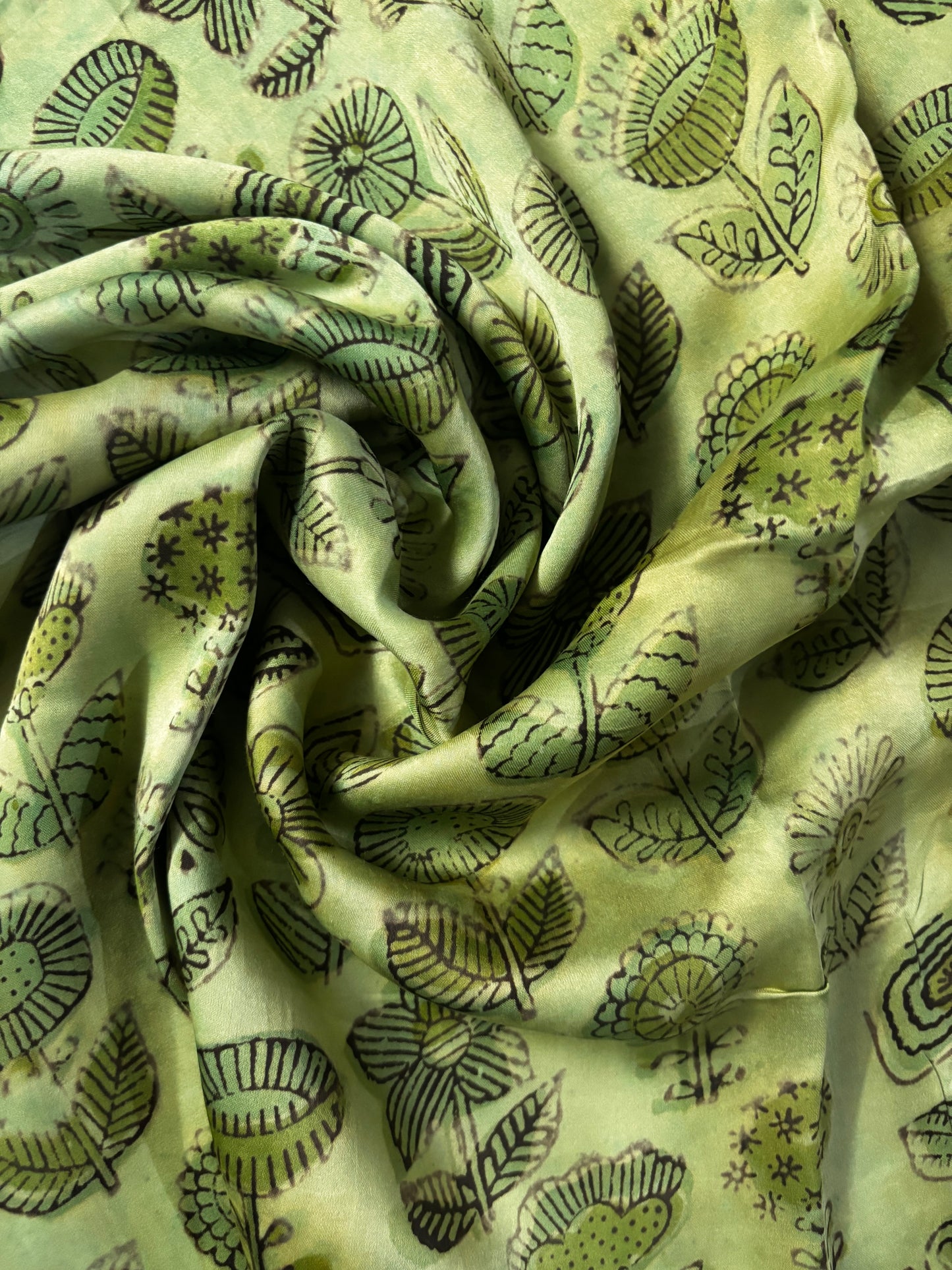 Green with Black Motifs Ajrakh Modal Silk Stole