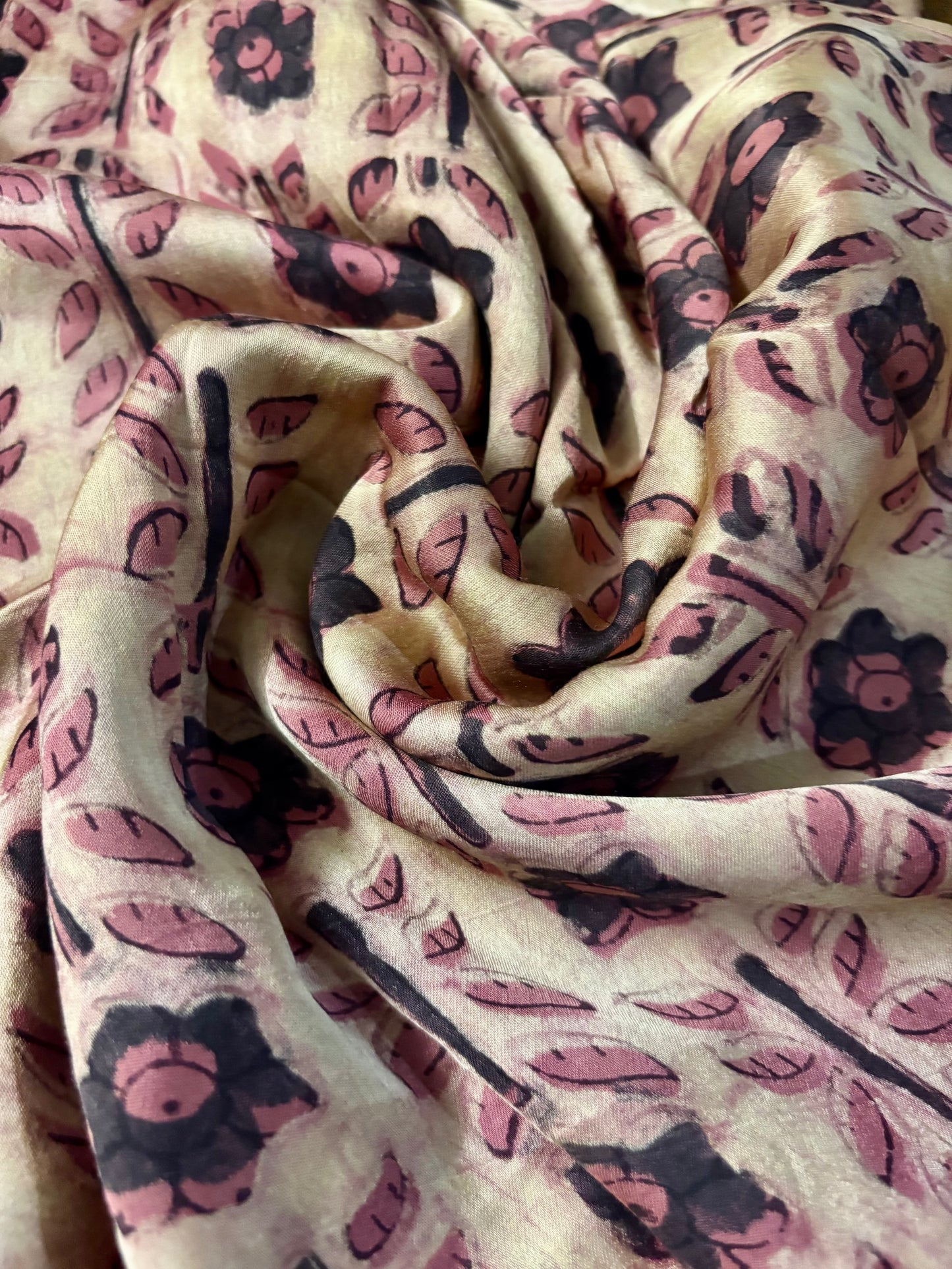 Pink Floral Ajrakh Modal Silk Stole