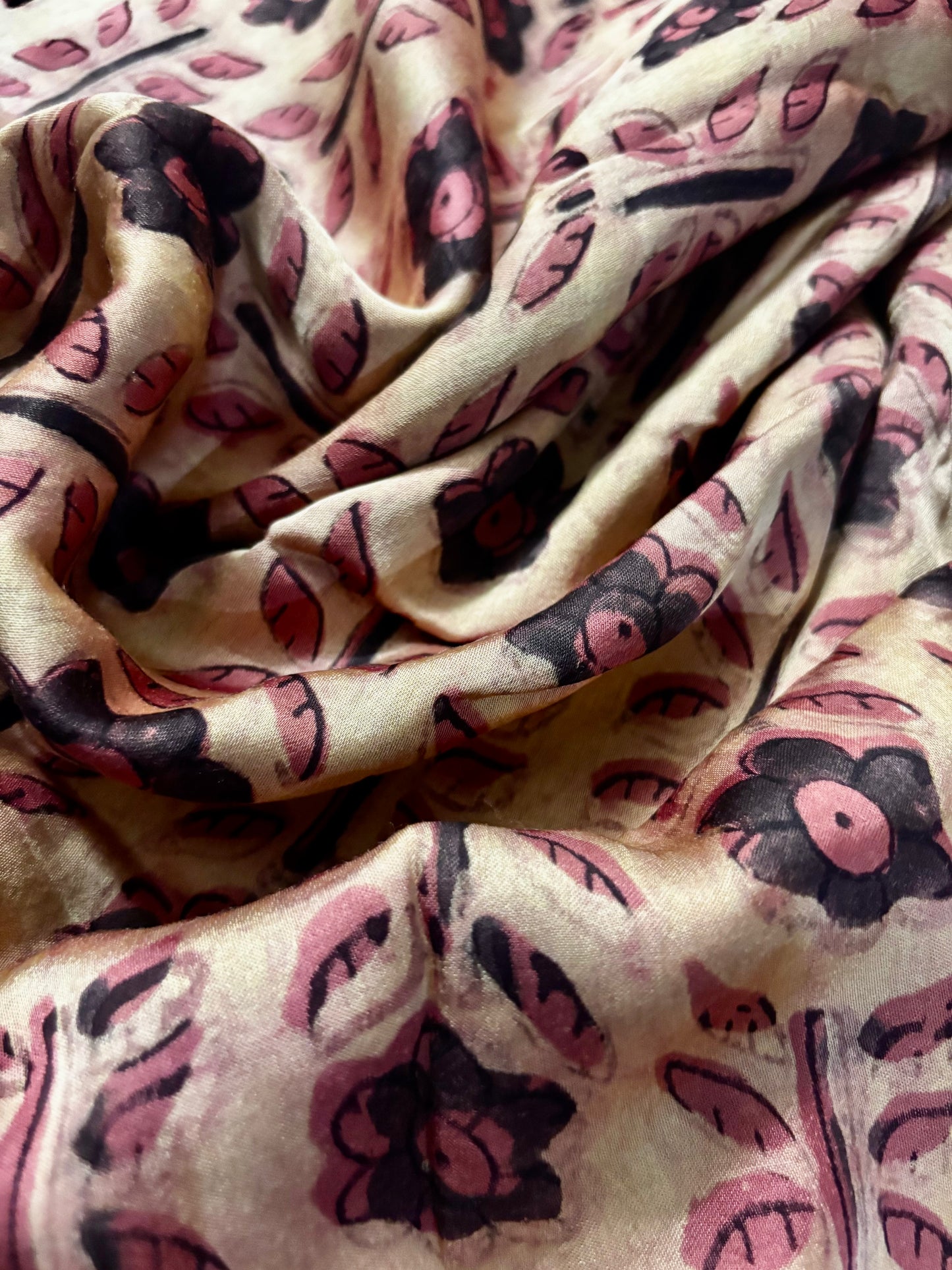 Pink Floral Ajrakh Modal Silk Stole