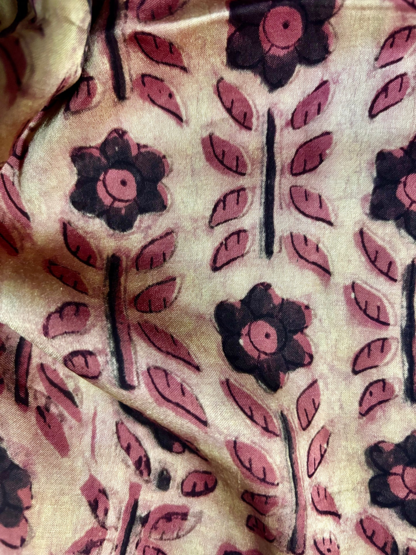 Pink Floral Ajrakh Modal Silk Stole