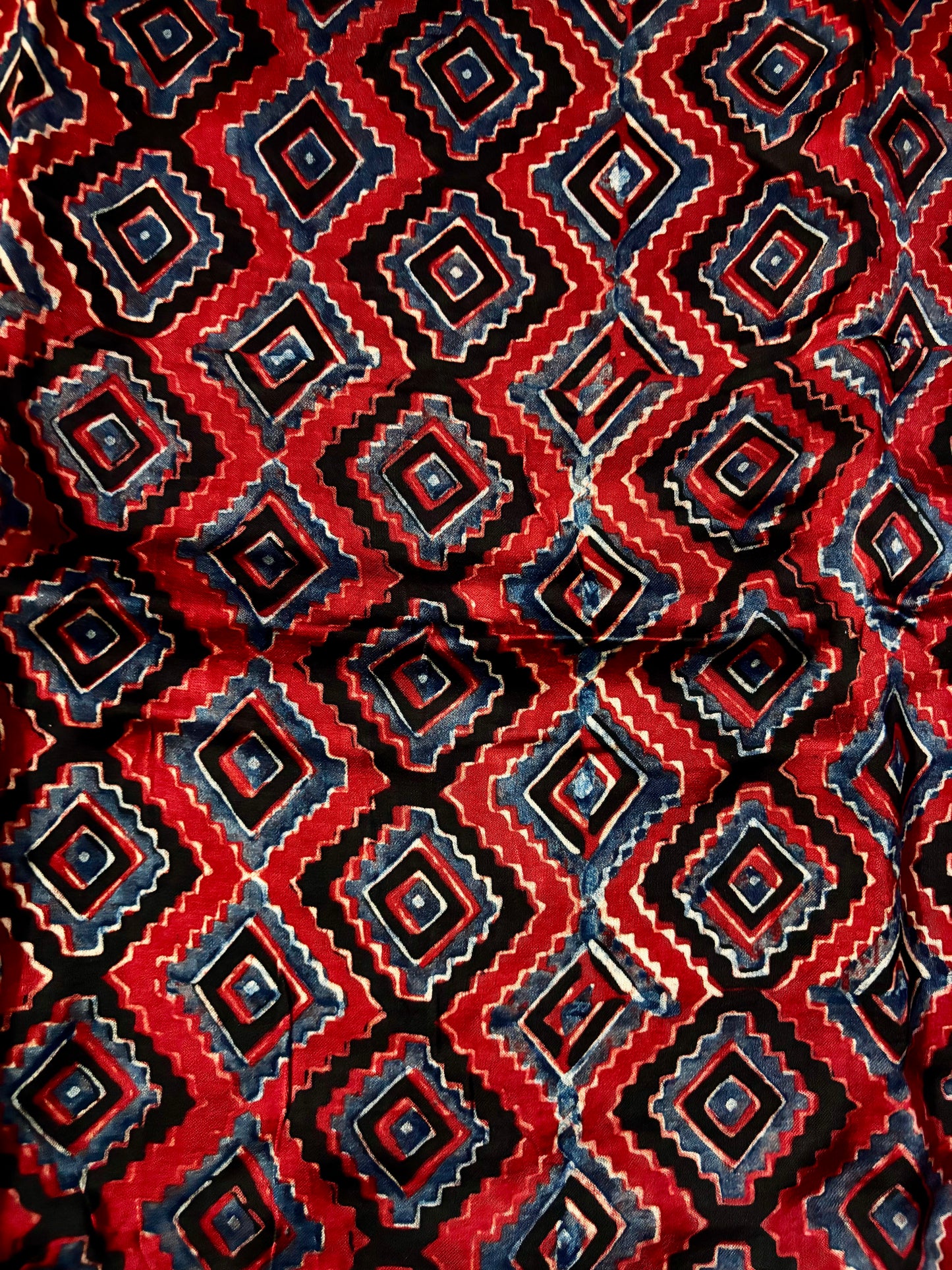 Red Geometric Print Ajrakh Modal Silk Stole