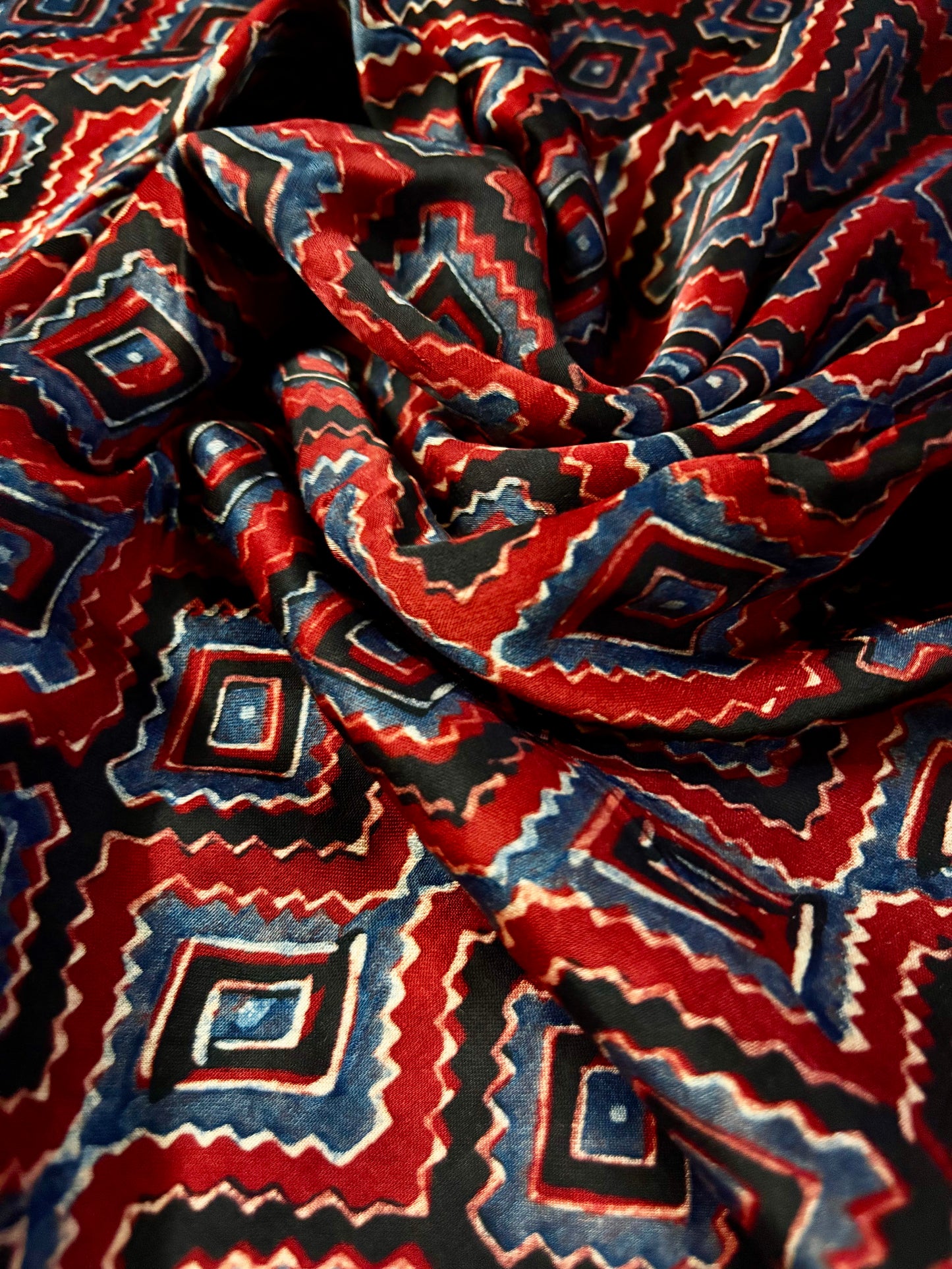 Red Geometric Print Ajrakh Modal Silk Stole