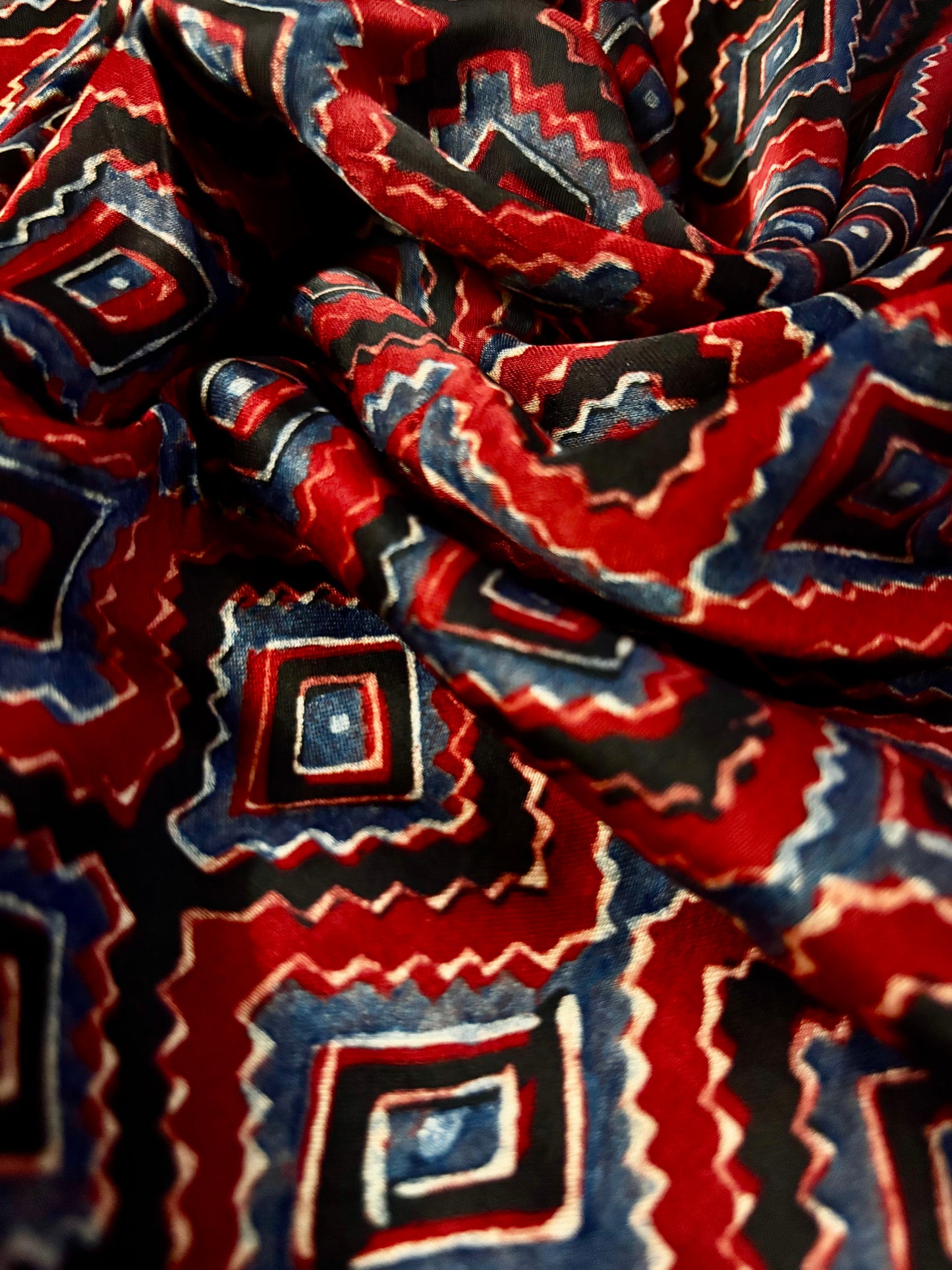 Red Geometric Print Ajrakh Modal Silk Stole