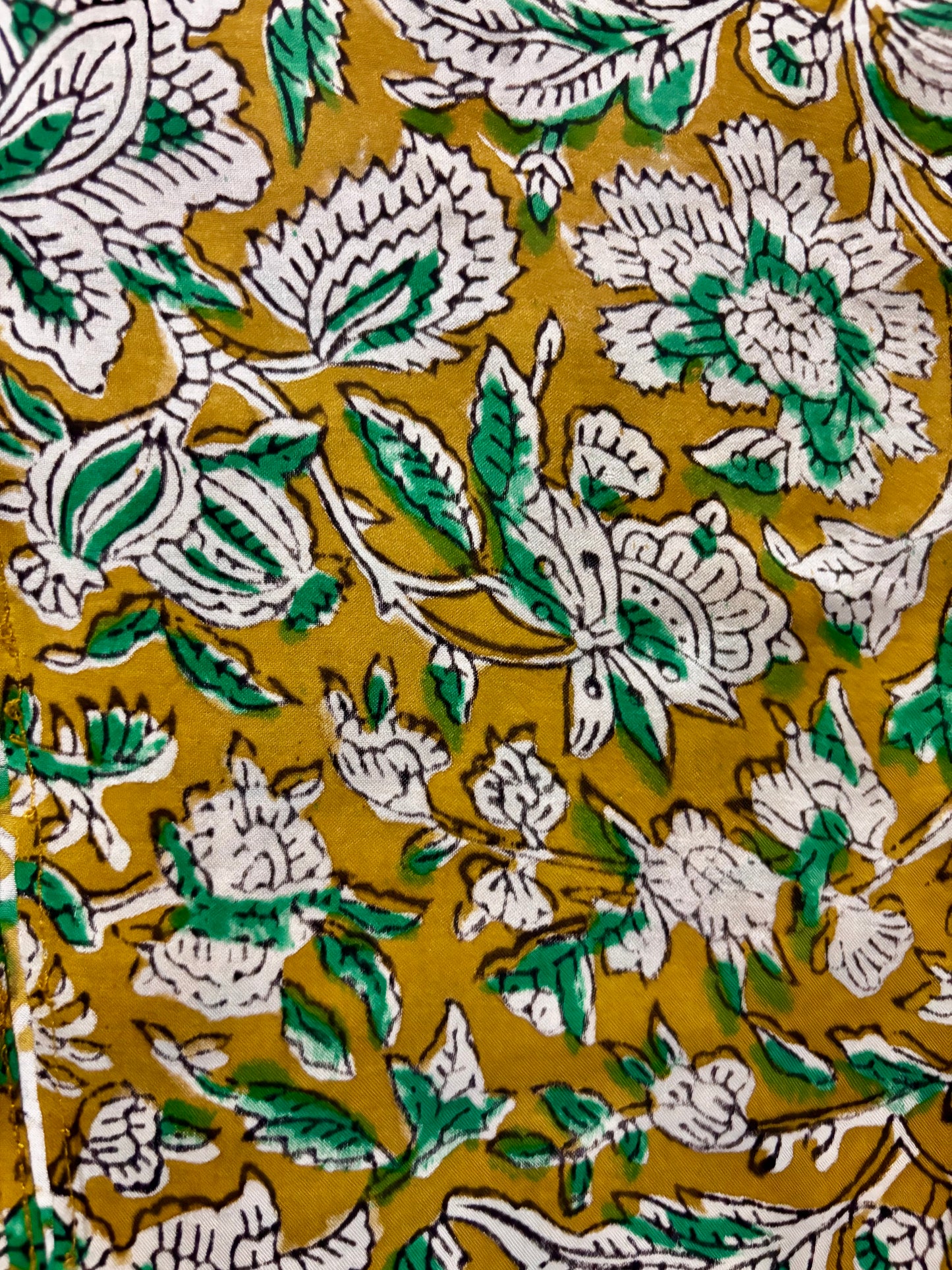 Mustard and Green Floral Ajrakh Modal Silk Stole