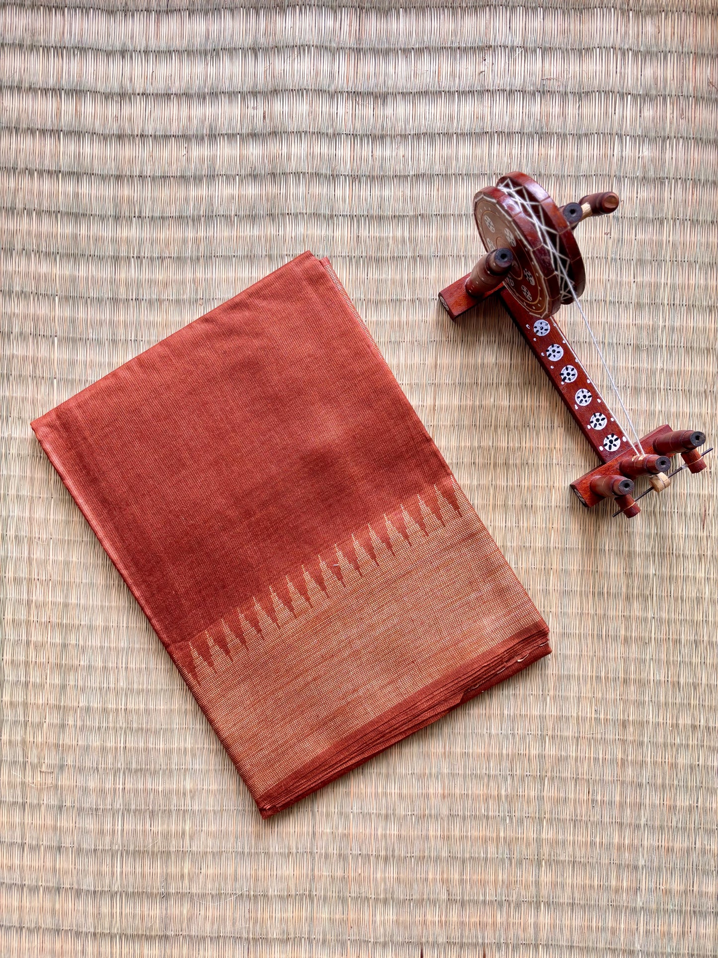 Rust Handloom Tussar Silk Saree