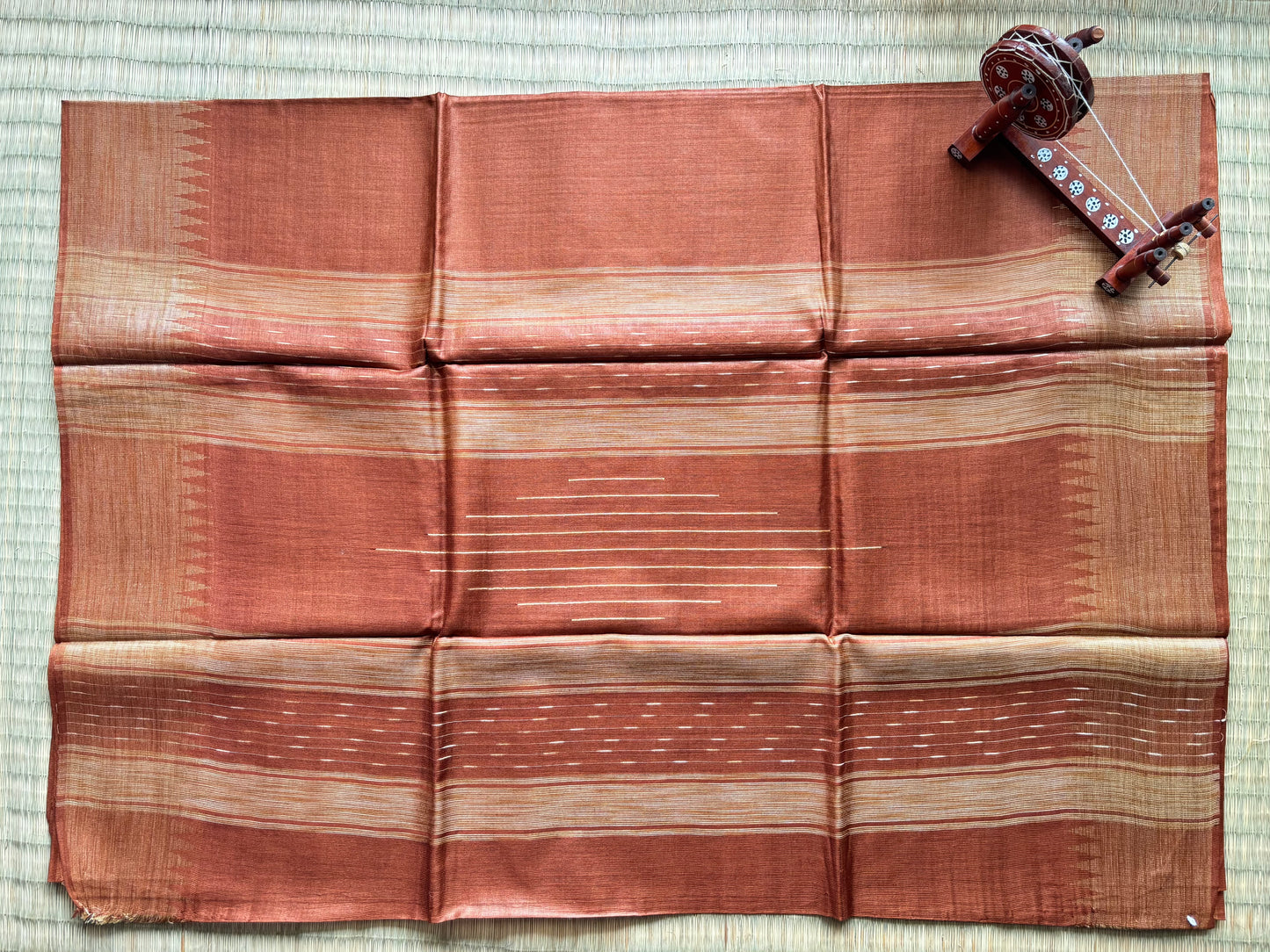Rust Handloom Tussar Silk Saree