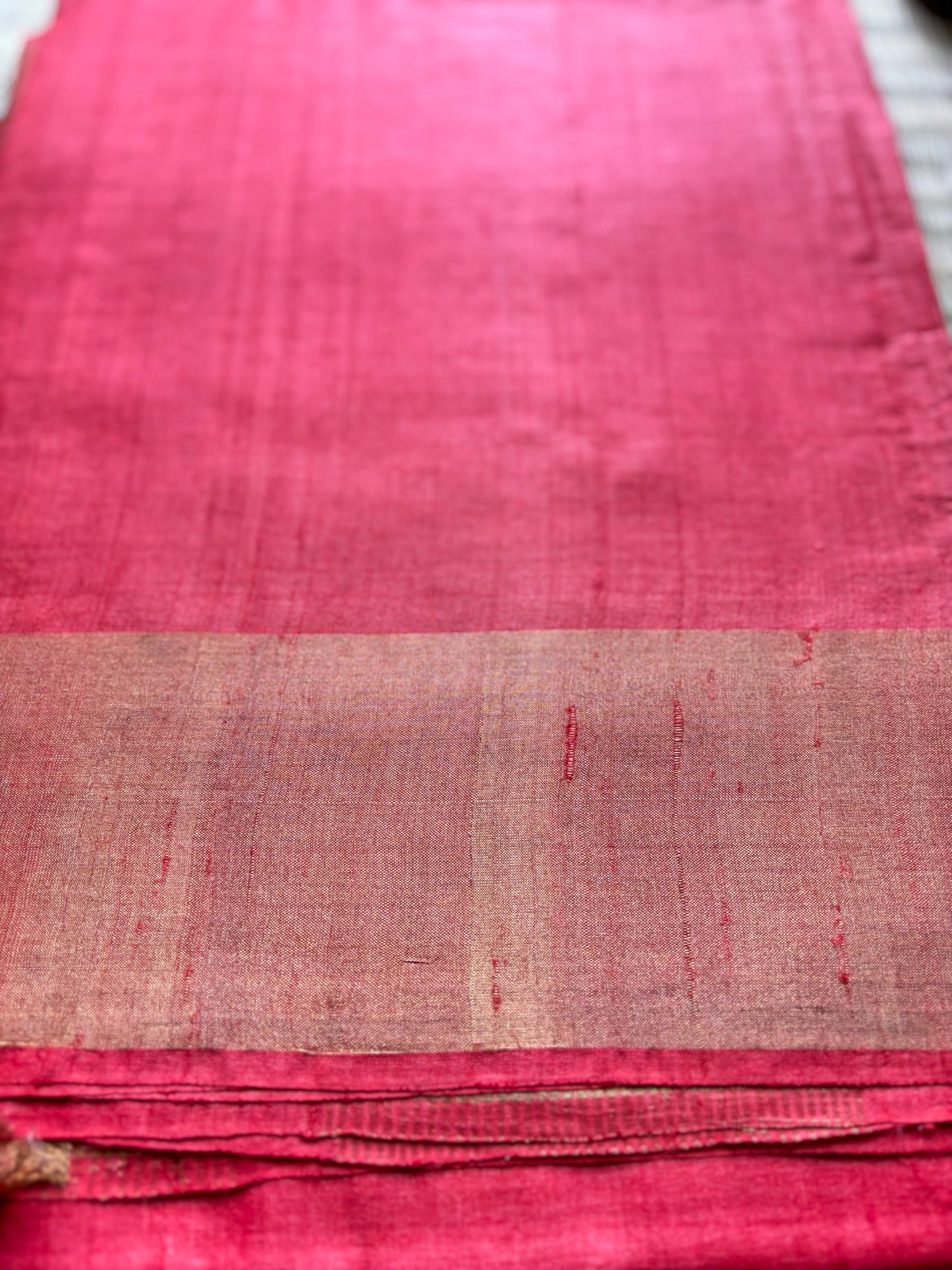 Red Handwoven Tussar Silk Saree with Zari Border