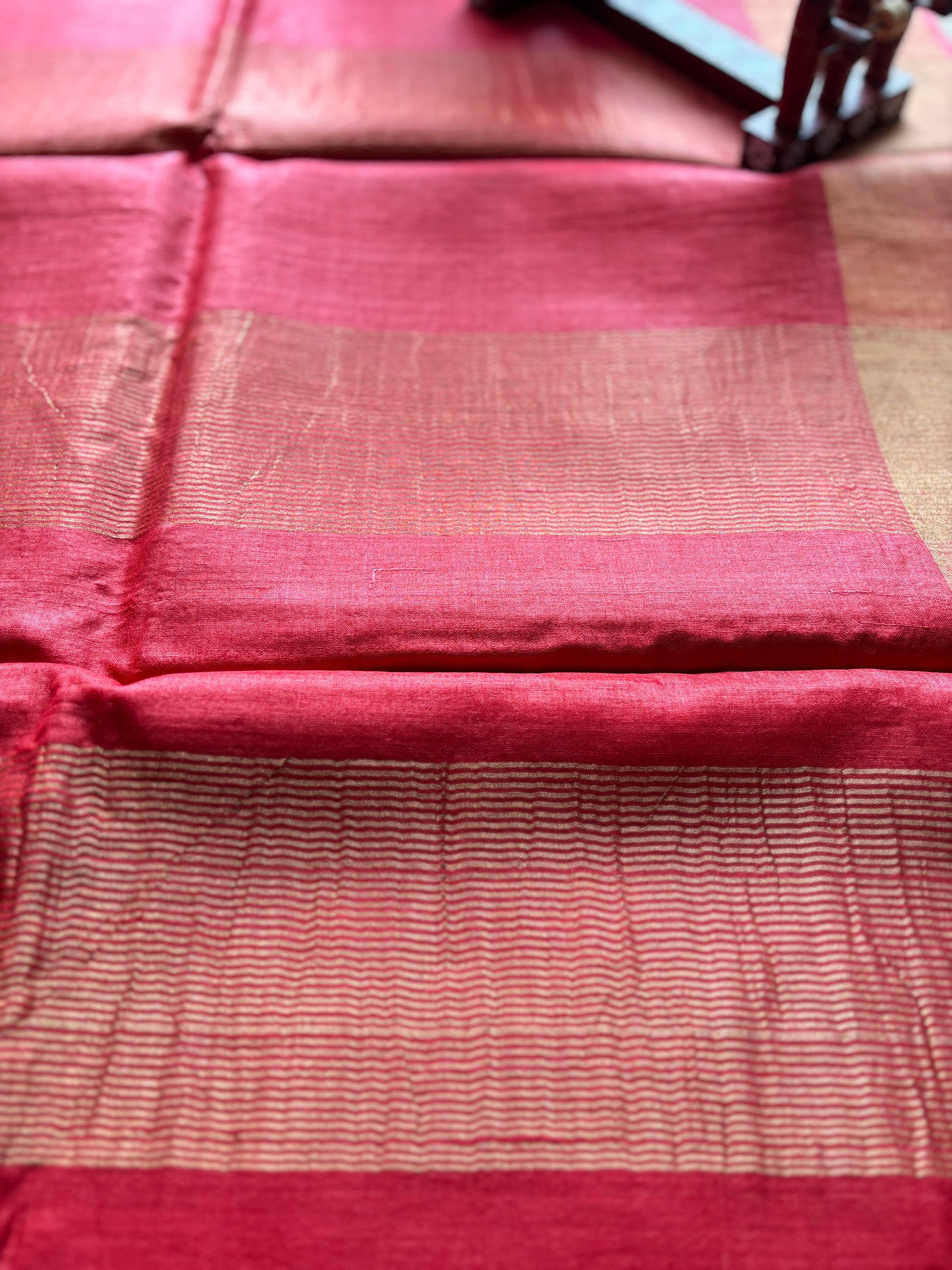 Red Handwoven Tussar Silk Saree with Zari Border