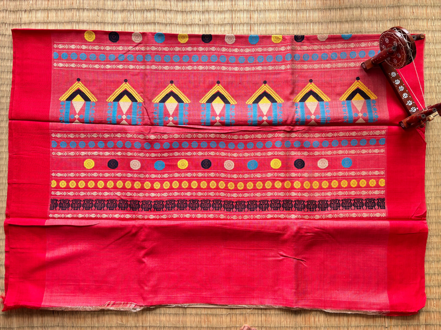 Cream & Red Dolabedi Tussar Silk Saree