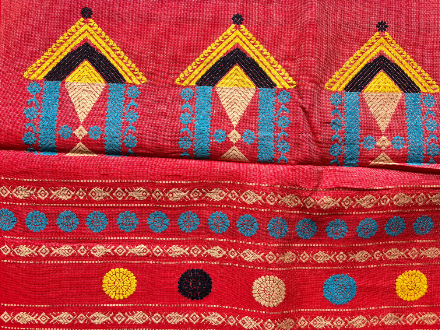 Cream & Red Dolabedi Tussar Silk Saree