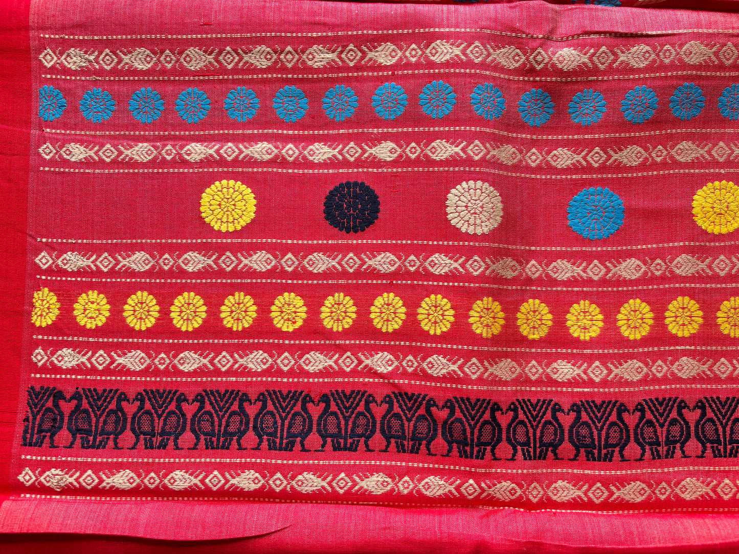 Cream & Red Dolabedi Tussar Silk Saree