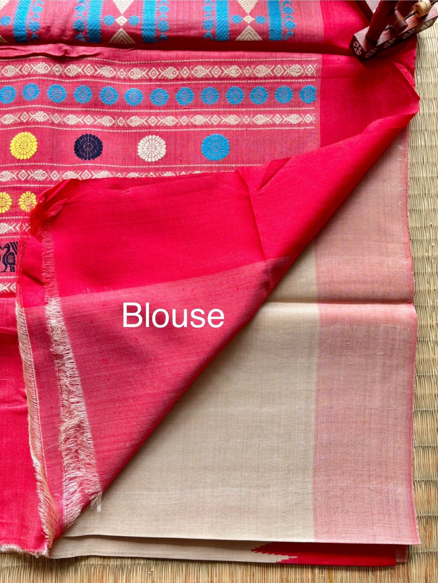 Cream & Red Dolabedi Tussar Silk Saree