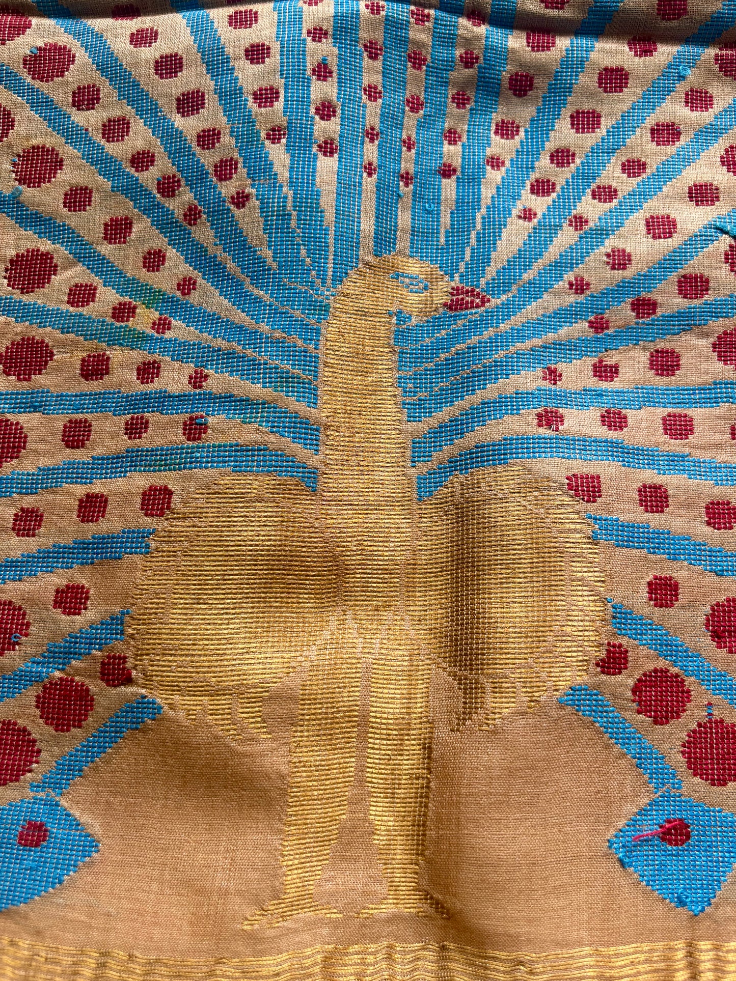 Beige Tussar Silk Saree with Ganga Jamuna Border