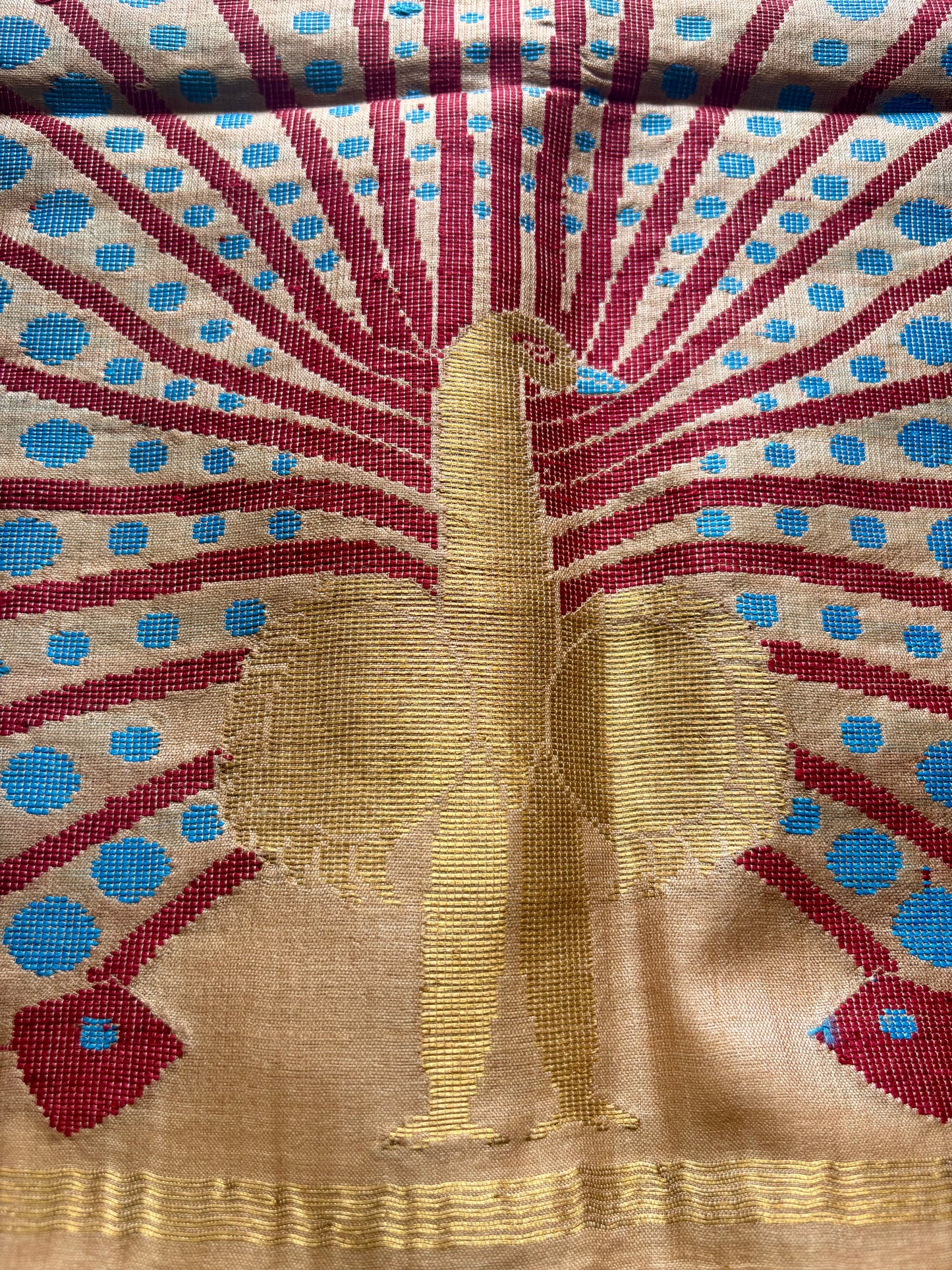 Beige Tussar Silk Saree with Ganga Jamuna Border