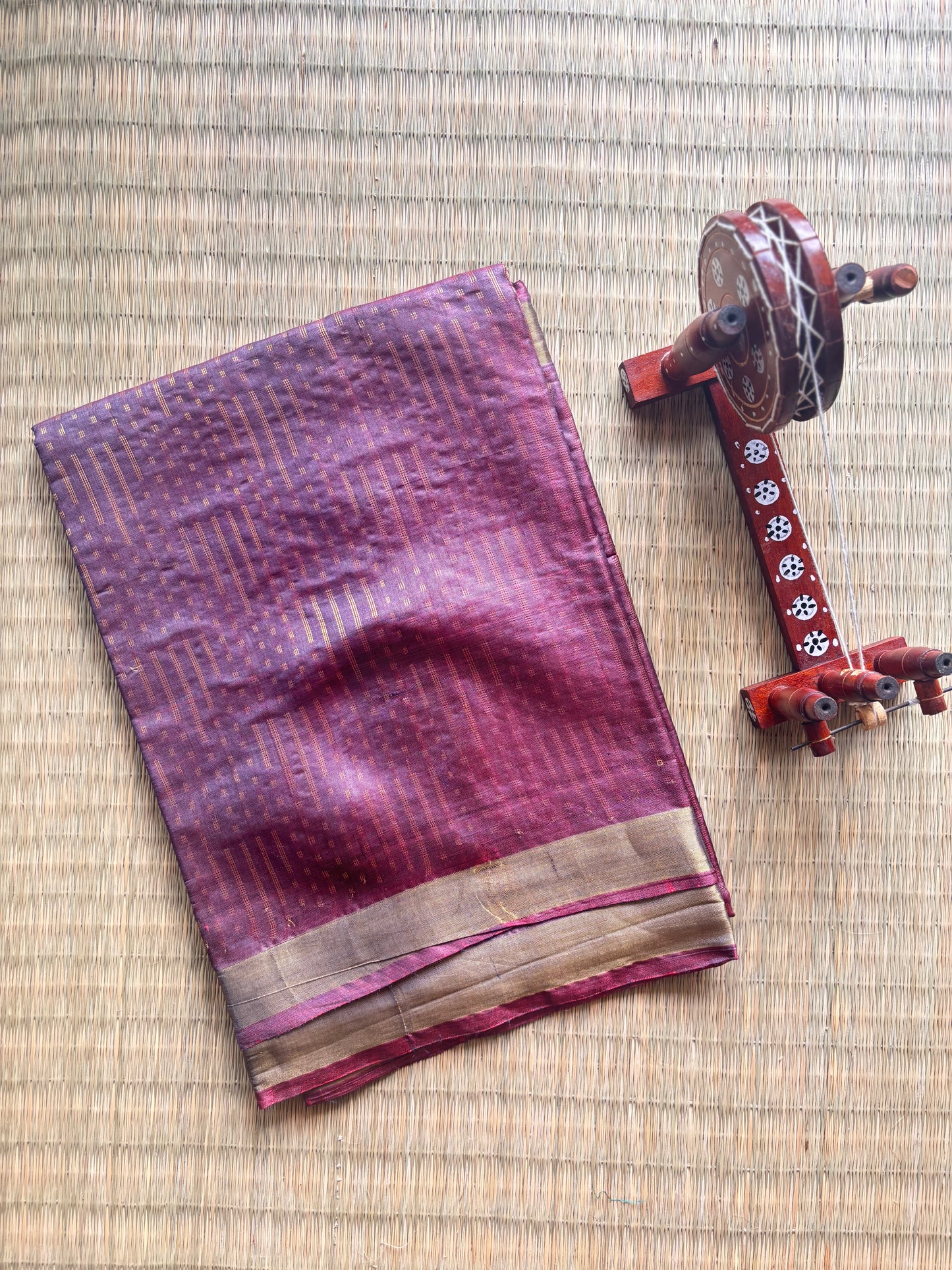 Purple Tussar Silk Handloom Jala Weave Saree