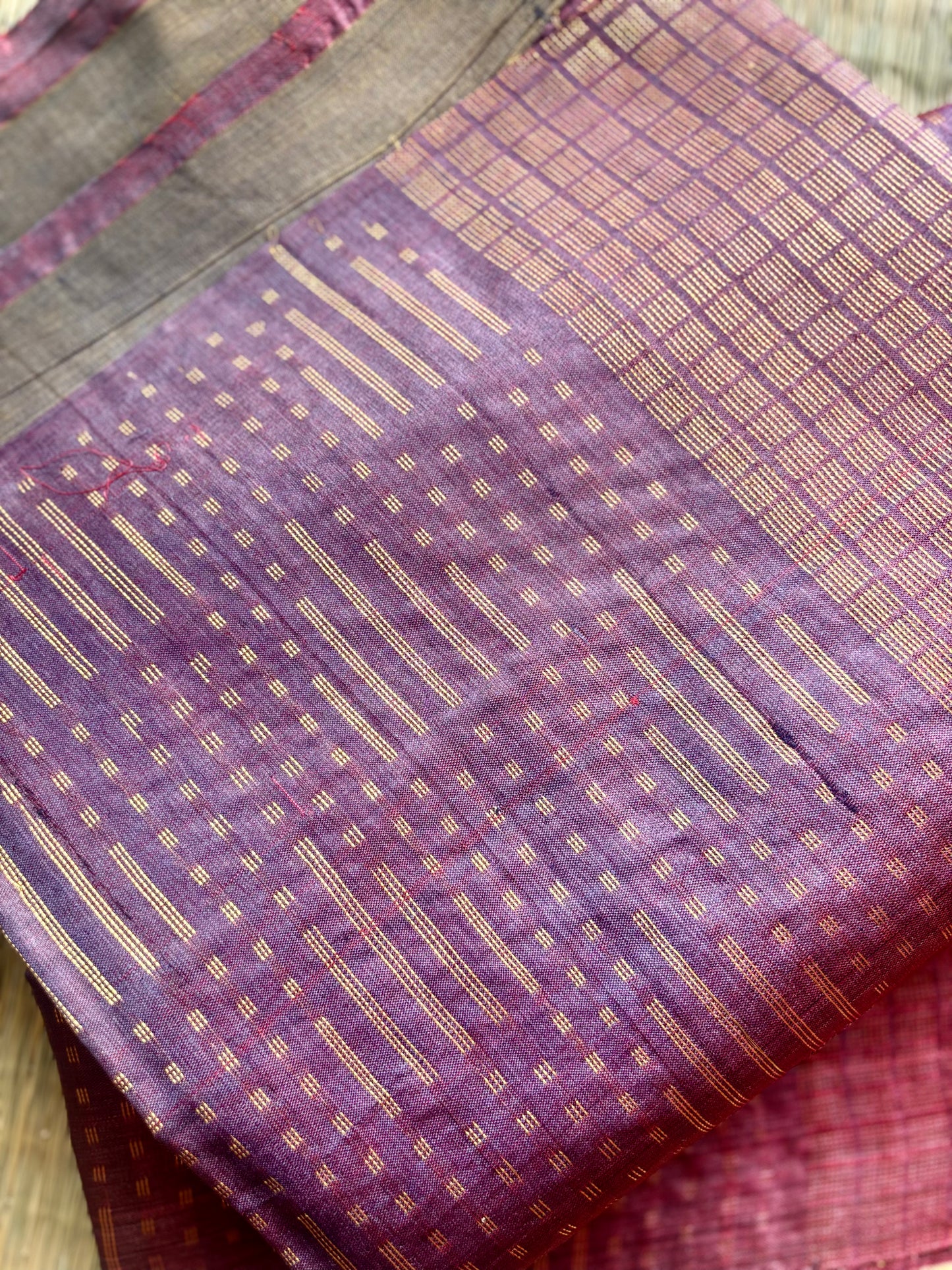 Purple Tussar Silk Handloom Jala Weave Saree