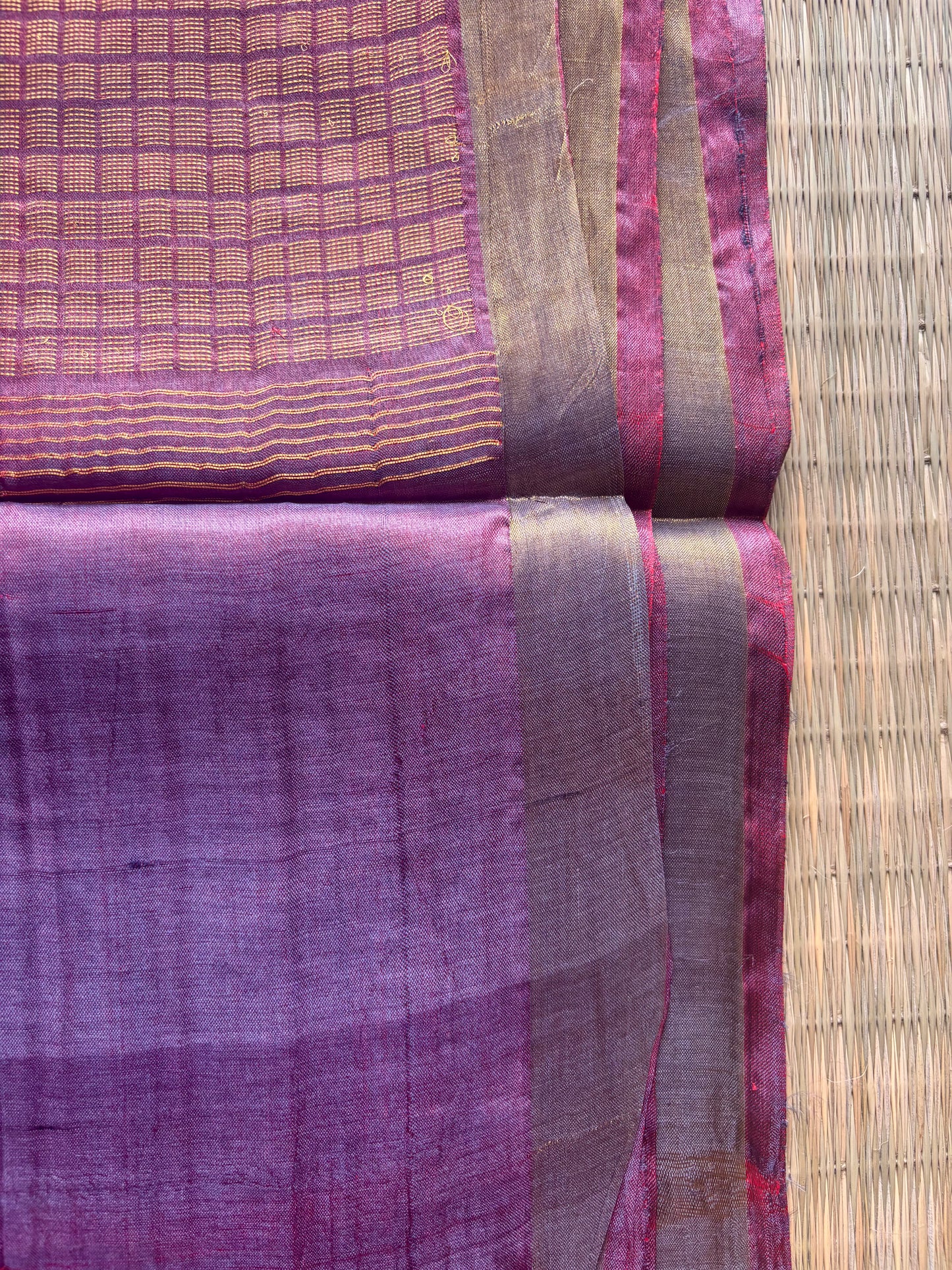 Purple Tussar Silk Handloom Jala Weave Saree