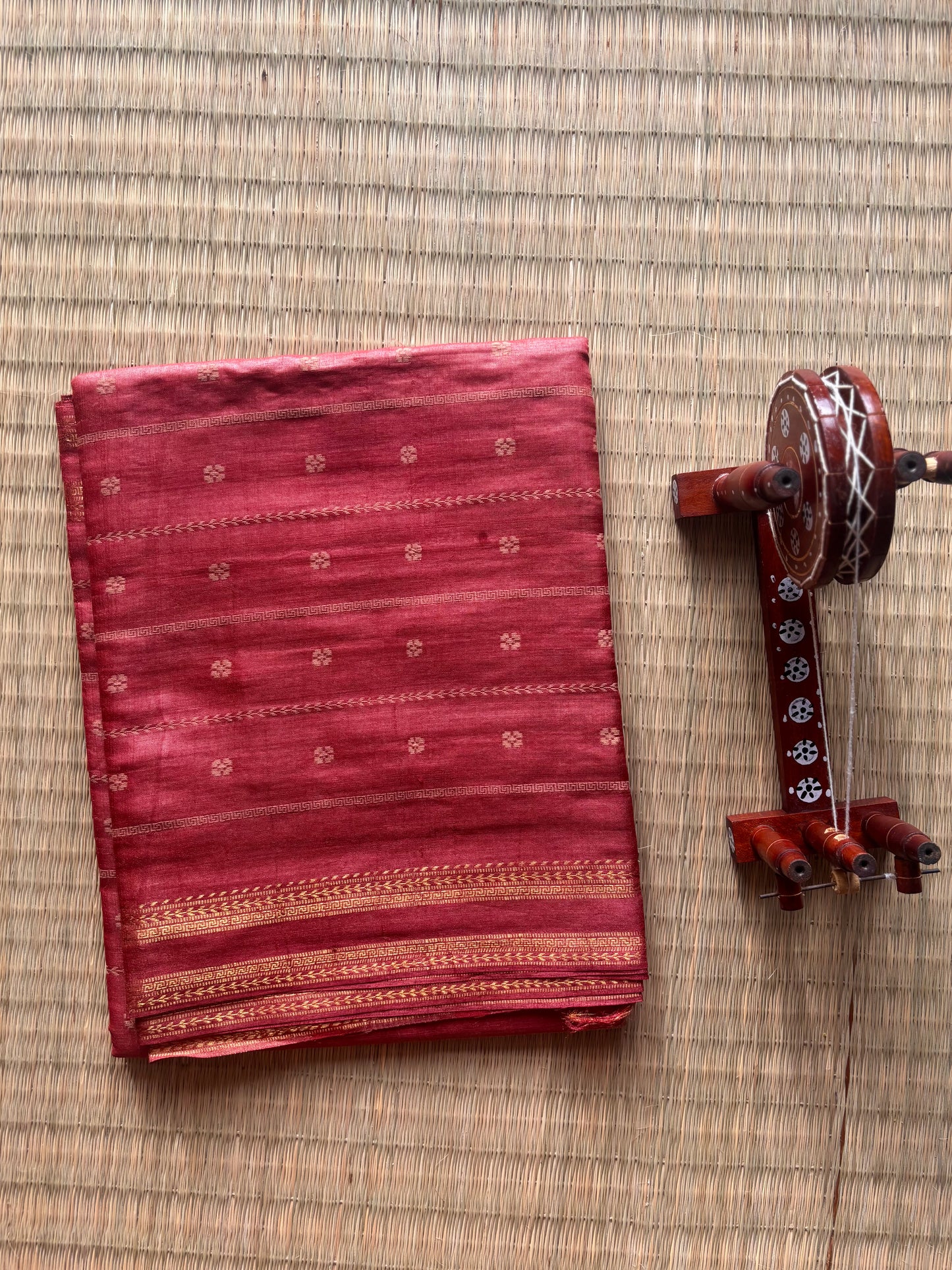 Rose Gold Handwoven Tussar Silk Saree