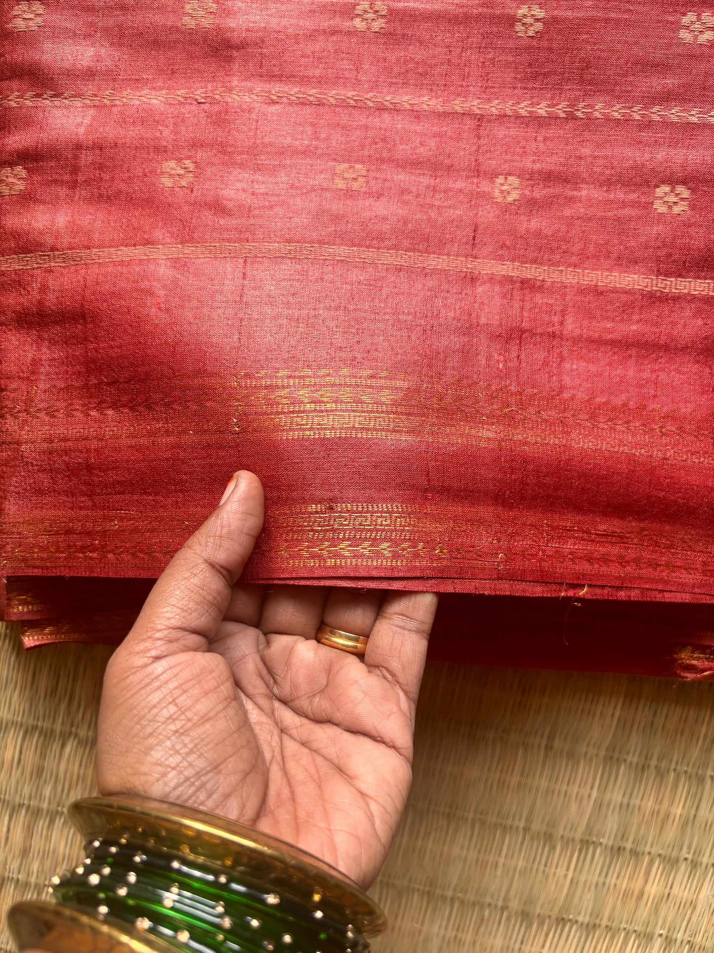 Rose Gold Handwoven Tussar Silk Saree