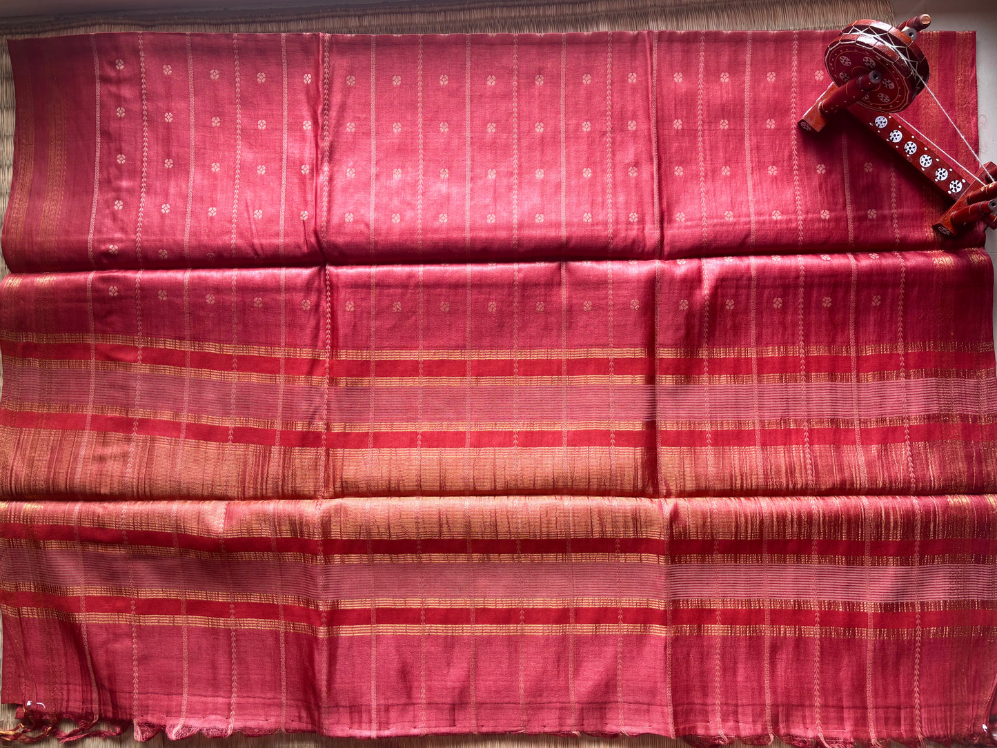 Rose Gold Handwoven Tussar Silk Saree