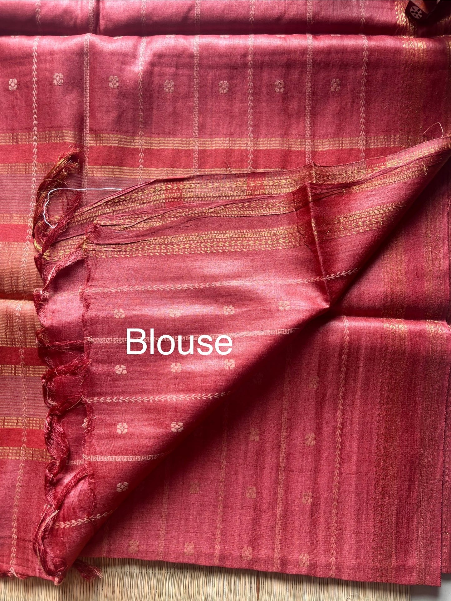 Rose Gold Handwoven Tussar Silk Saree