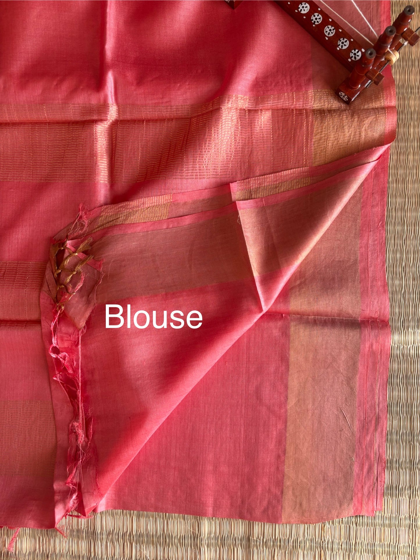 Warm Peach Handwoven Tussar Silk Saree With Zari Border