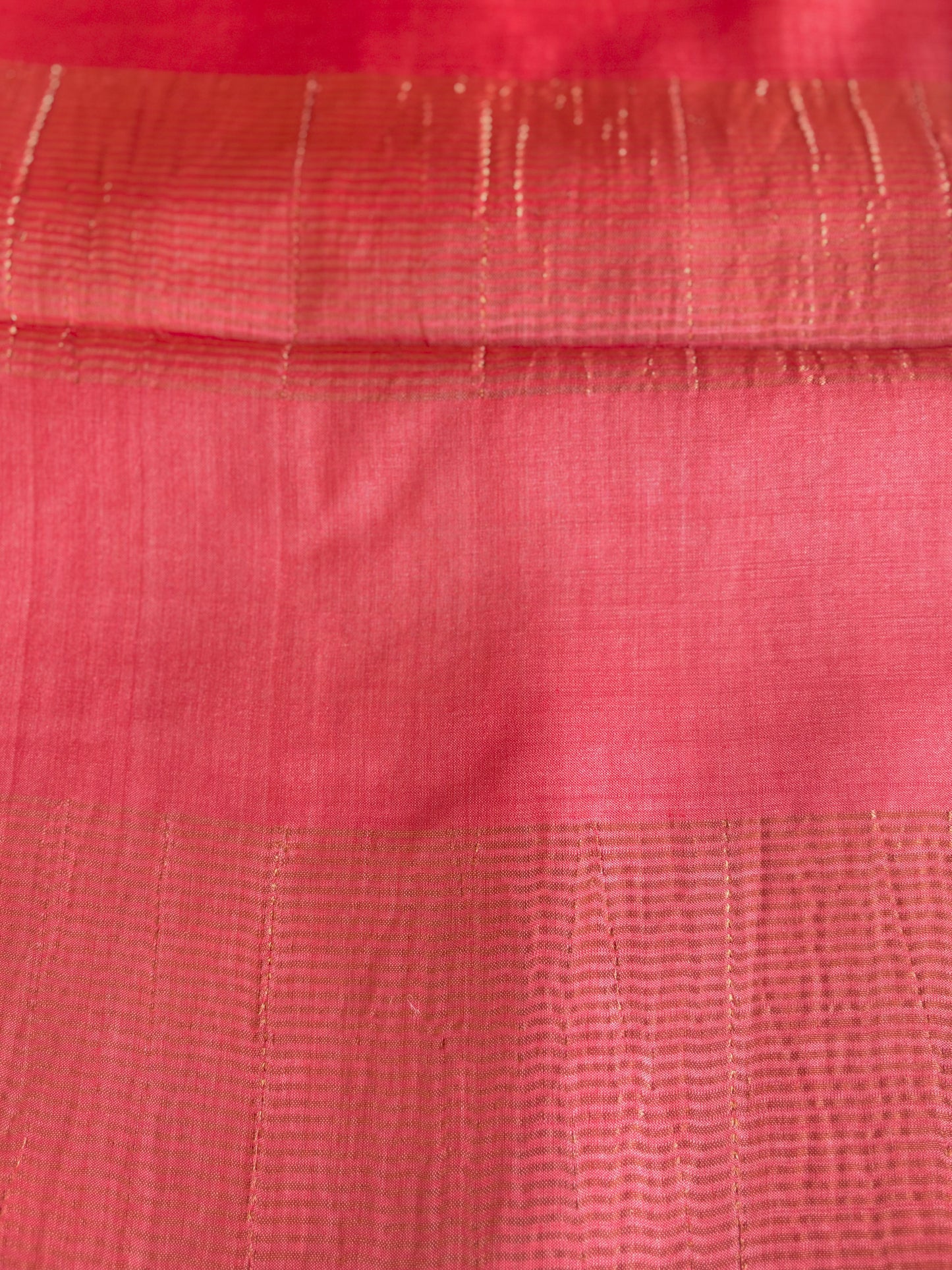 Warm Peach Handwoven Tussar Silk Saree With Zari Border