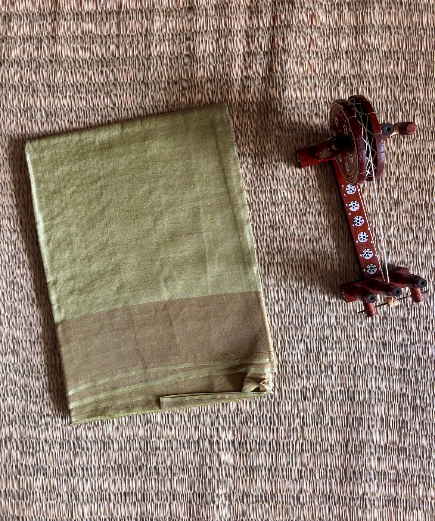 Pastel Green Handwoven Tussar Silk Saree With Zari Border