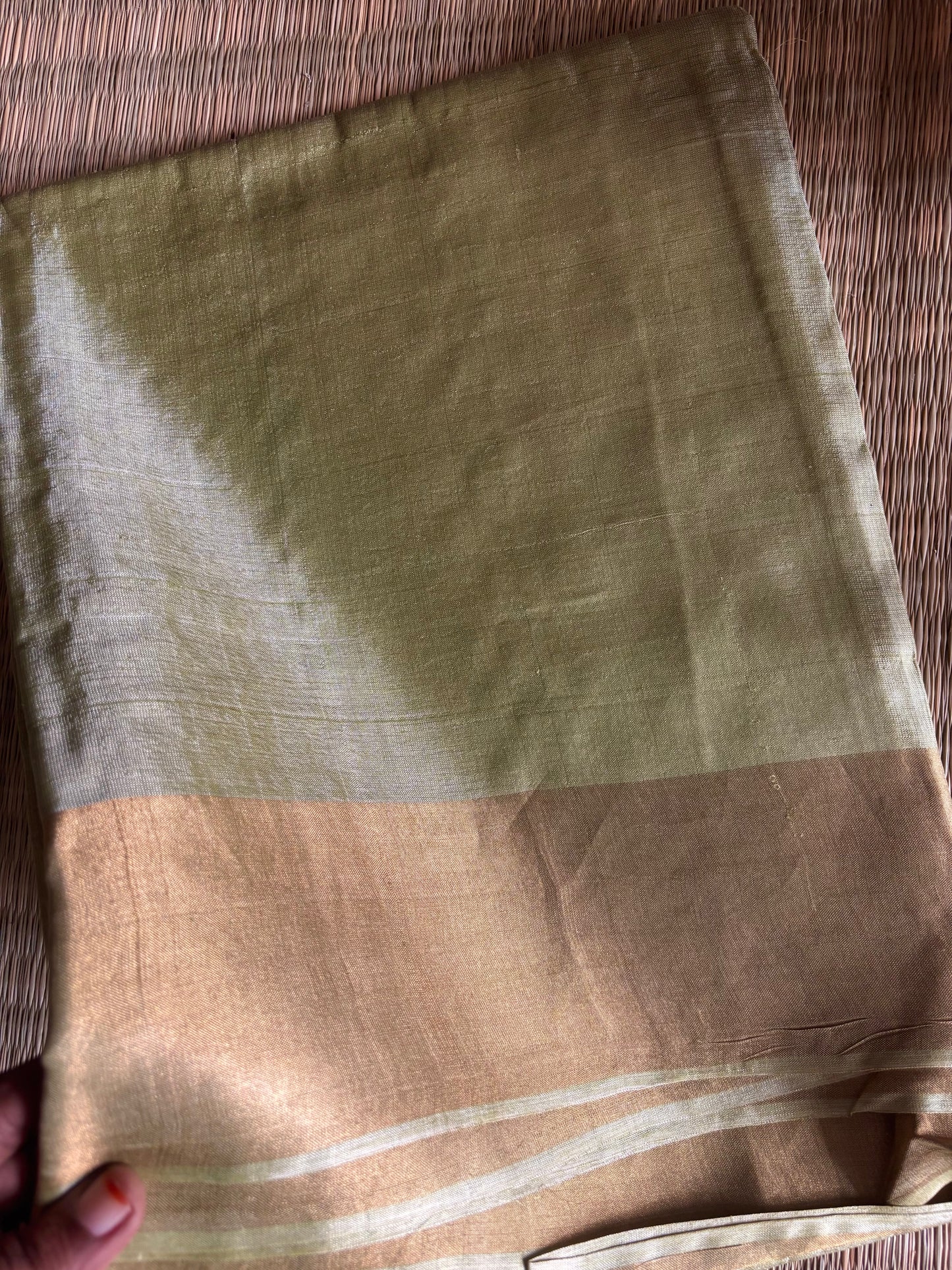 Pastel Green Handwoven Tussar Silk Saree With Zari Border