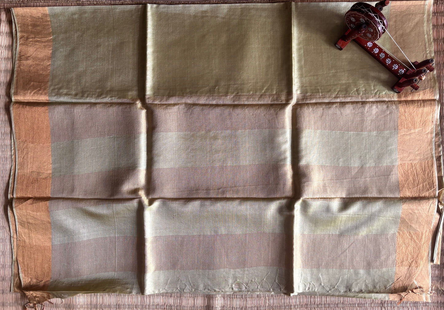 Pastel Green Handwoven Tussar Silk Saree With Zari Border