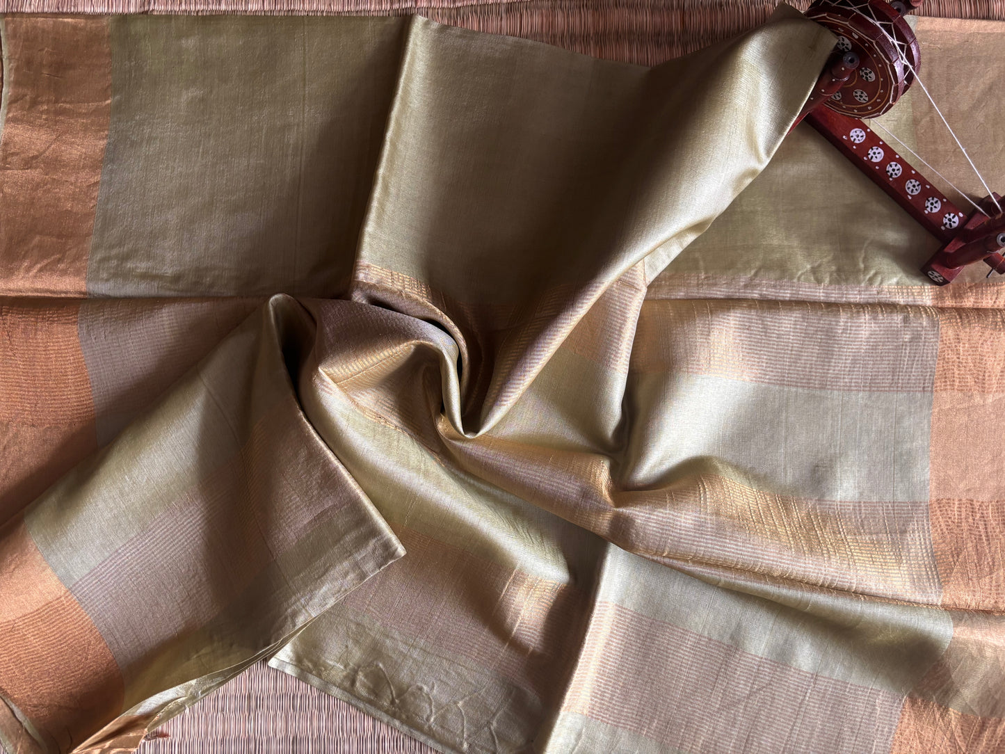 Pastel Green Handwoven Tussar Silk Saree With Zari Border