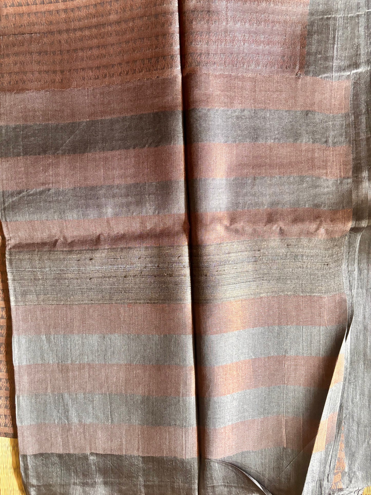 Charcoal Grey & Copper zari Tussar Silk Saree