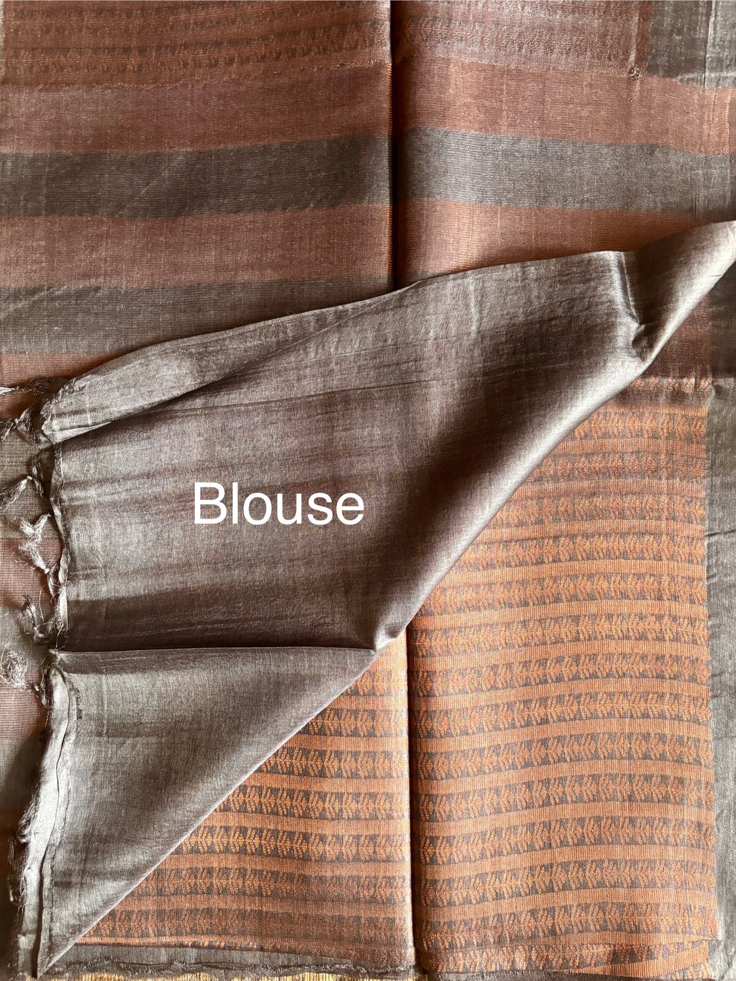 Charcoal Grey & Copper zari Tussar Silk Saree