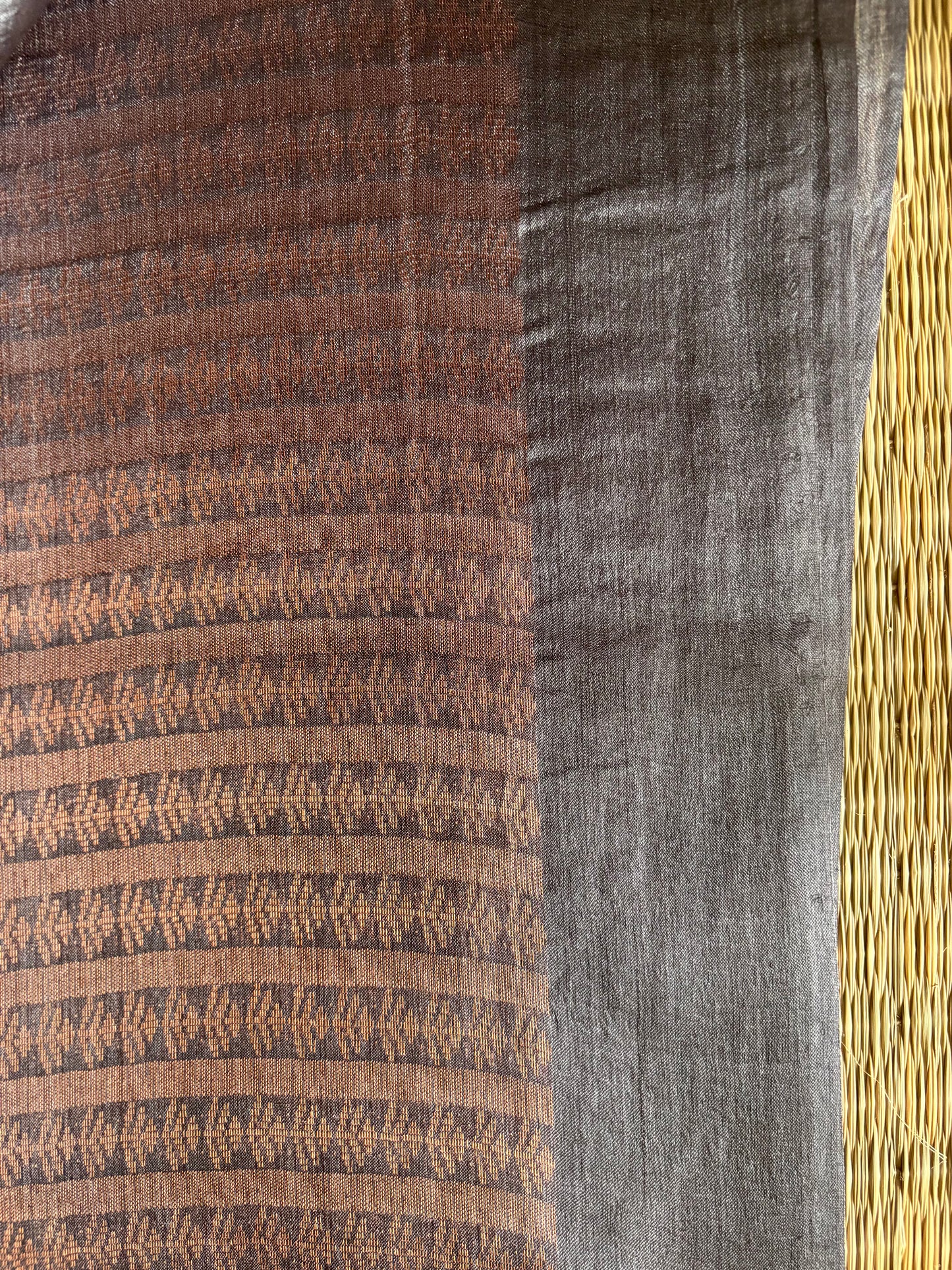Charcoal Grey & Copper zari Tussar Silk Saree